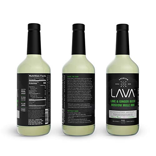 (3 Pack) LAVA Premium Spicy Moscow Mule Mix by LAVA Craft Cocktail Co., Made with Ginger Beer, Key Lime Juice, Real Ginger Puree, No Artificial Sweeteners, Ready to Use, 1-Liter (33.8oz) Glass Bottle