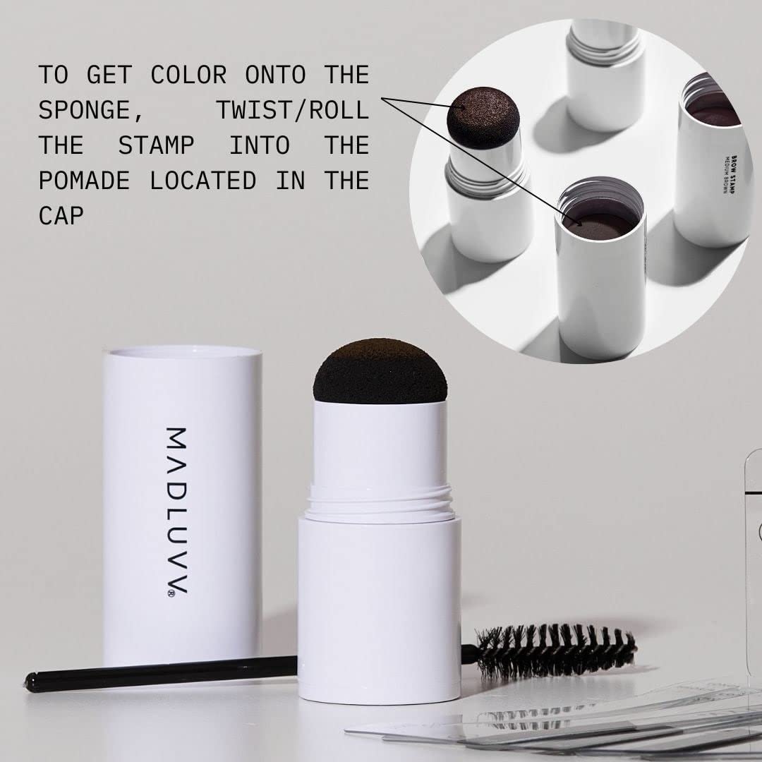 MADLUVV Brow Stamp Kit with Brow Stencils – Easy Eyebrow Shaper for Natural-Looking Brows – Popular Eyebrow Stencil Kit Used by Professionals – 9 Shapes, Spoolie, Travel Bag & Stamp (Auburn)