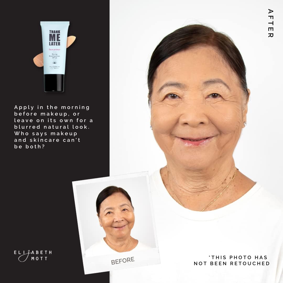Elizabeth Mott Thank Me Later Blurring Face Primer SPF 30 – Lightweight, Hydrating Makeup Primer - Smooths Fine Lines & Wrinkles for a Soft-Focus Finish – Mineral-Based, Cruelty-Free Formula – 30g