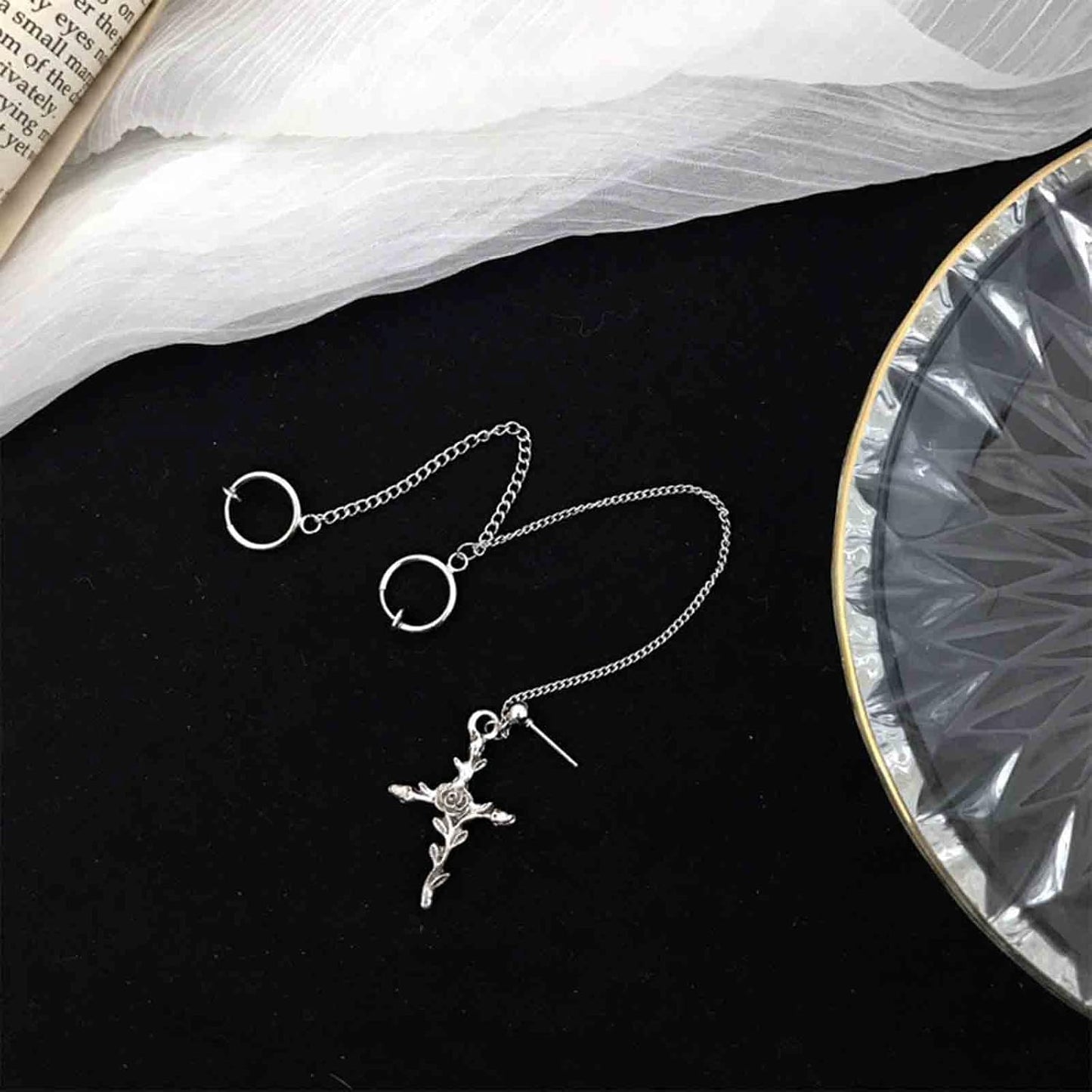 Cross Chain Cuff Earrings Silver Cross Dangle Chain Earrings Long Crucifix Drop Earrings Religious Ear Cuff Wrap Chain Earrings Jewelry for Women and Girls