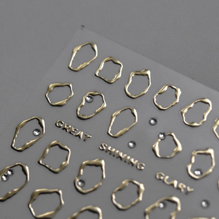 Silver Gold Nail Art Stickers Decals 5D Embossed Self Adhesive Nail Decals for Nail Art Silver Gold Irregularity Nail Stickers for Women Gold Nail Art Design for DIY Manicure Decoration