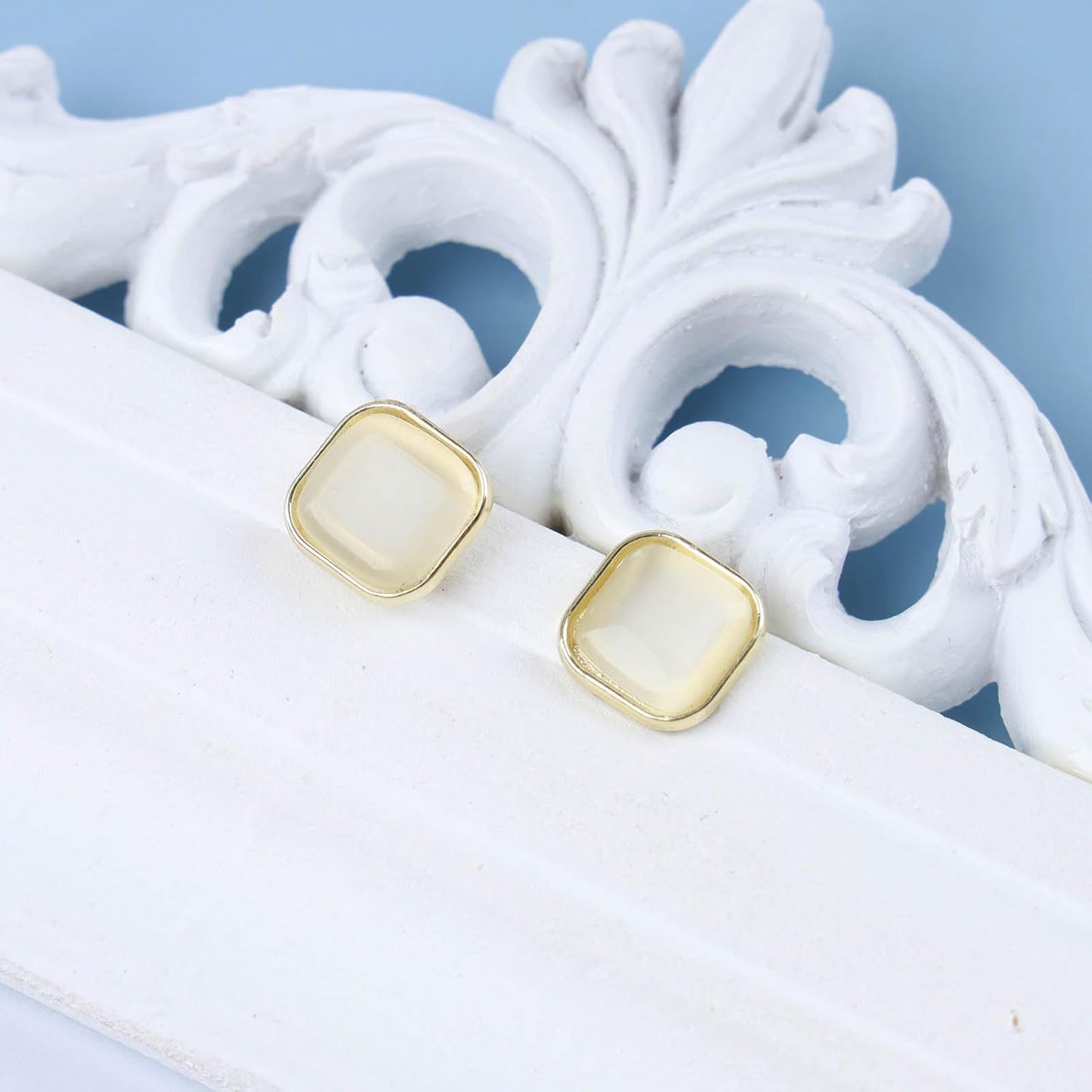 Vintage Square Opal Earrings Opal Square Stud Earrings Moonstone Stud Earrings Geometric Square Earrings Jewelry for Women