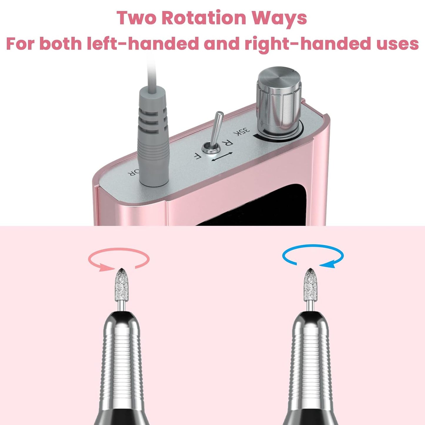 Delanie Professional Nail Drill High Torque 35000 RPM Rechargeable Portable Electric Nail File Filer for Acrylic Gel with Cuticle Bits, Salon Manicure Tool, Rose Gold