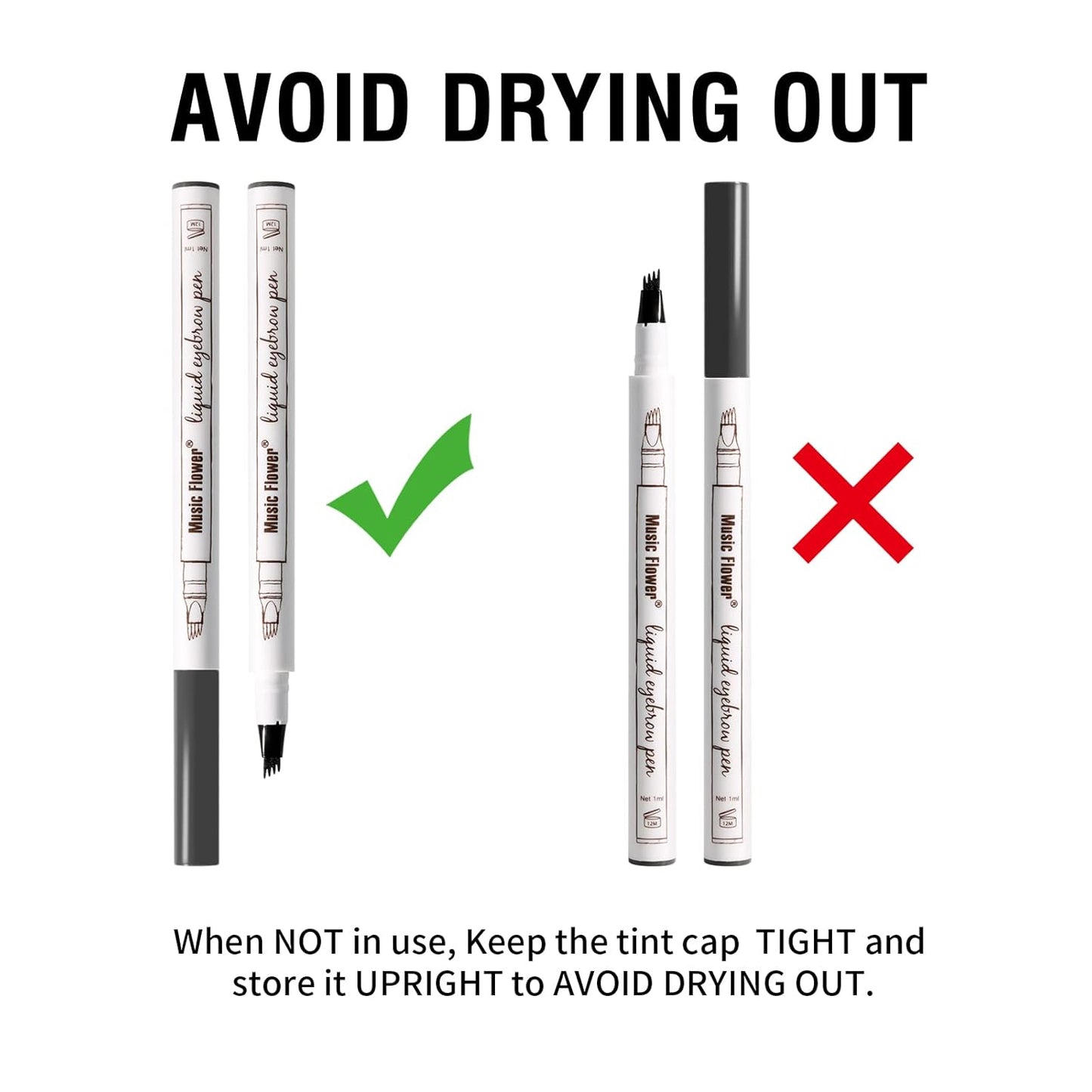 Music Flower Eyebrow Pen, Liquid Eyebrow pen, Waterproof Brow Pencil with Micro-Fork Tip, Smudgeproof Long Lasting Fine Sketch Microblading Pen-Dark grey