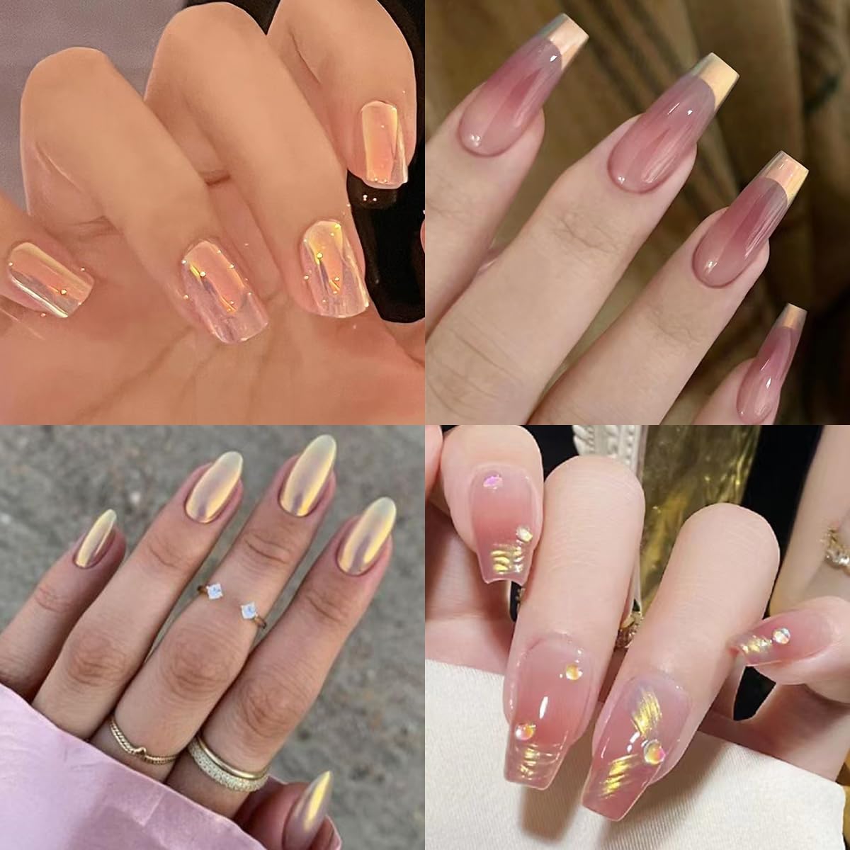 Unicorn Chrome Nail Powder, 1 Box Gold Aurora Powder, Iridescent Chrome Powder Metallic Mirror Effect Pigment, Fairy Powder Mermaid Glitter Dust Shell Pearl Nail Cromer Powder Manicure Dust