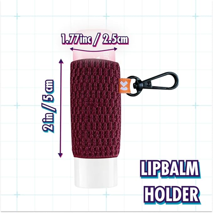 LipBalm Holder with Keychain, Lipstick Holder Keychain, Lip Gloss Holder Keychain, Never Lose Your Lip Balm, Lip Gloss or Lipstick with Cute Elastic Lip Balm Keychain Holder (Cherry)