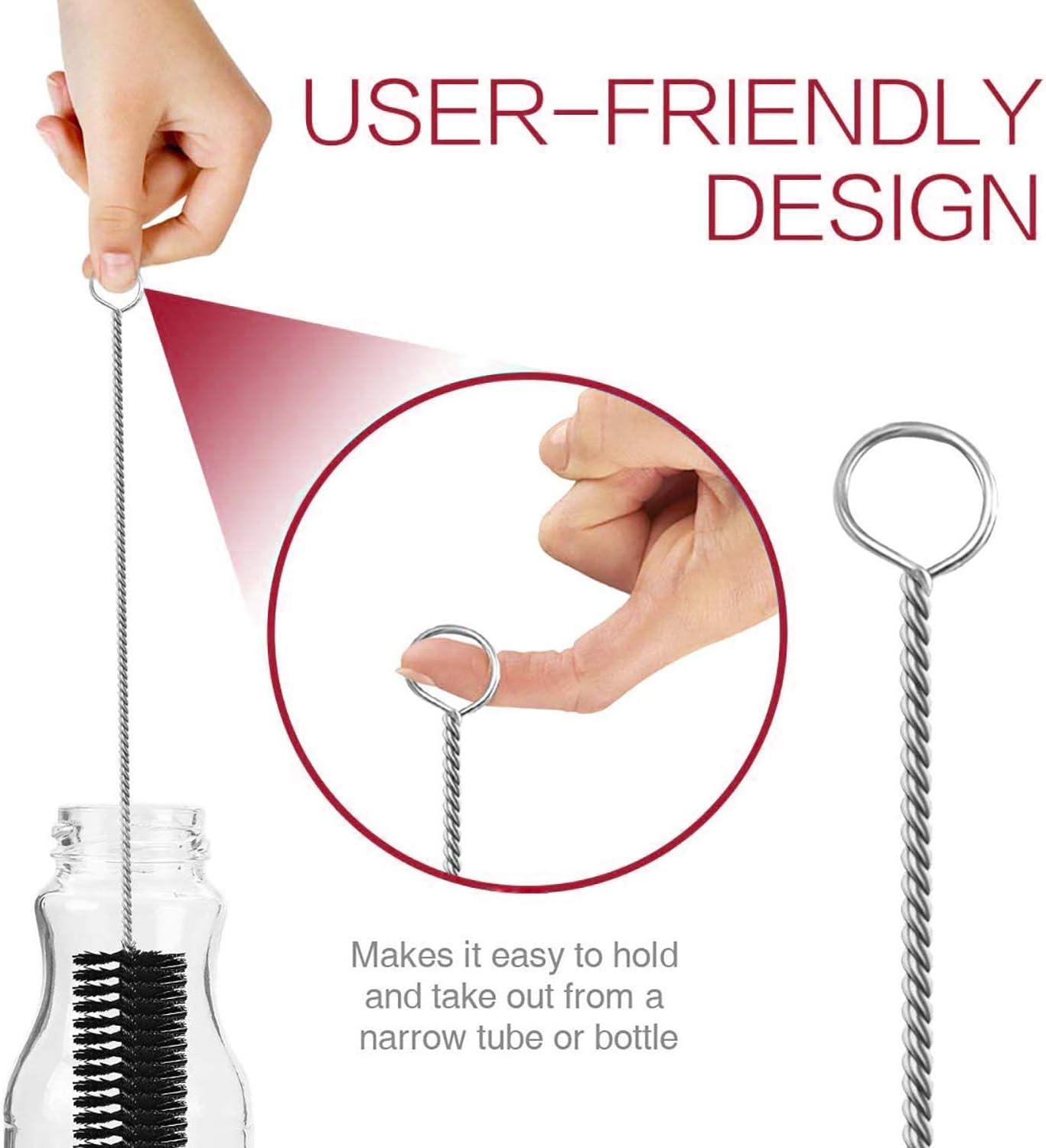 Long Straw Brush, Nylon Pipe Tube Cleaner 8.2-ihch 10 Different Diameters Set of 10