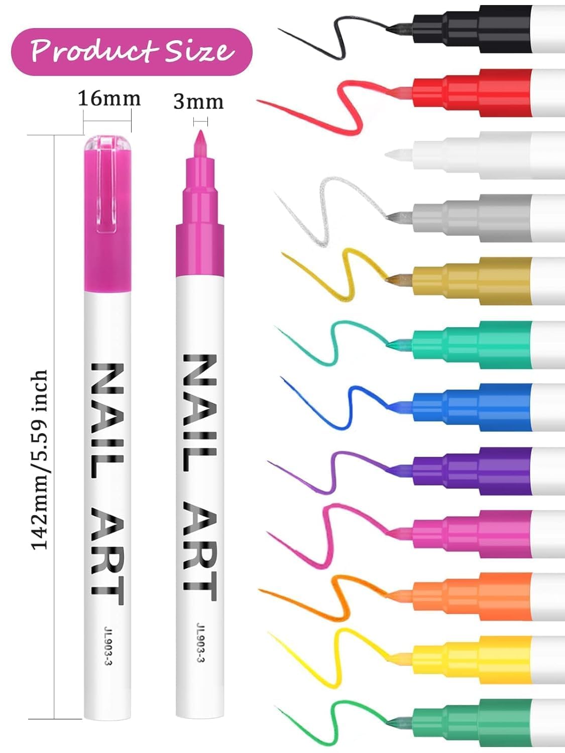 Kalolary 12 Color 0.7MM Nail Art Pens Set, 3D Nail Polish Pens Nail Point Graffiti Dotting Pen Drawing Painting Liner Brush for DIY Nail Art Beauty Adorn Manicure Tools