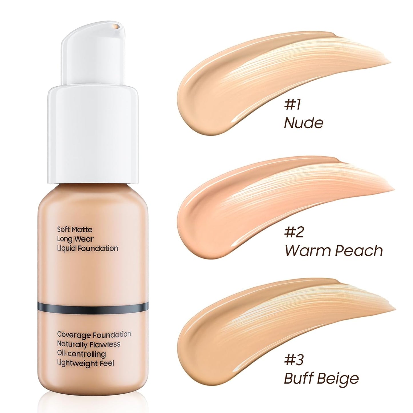 Matte Full Coverage Liquid Foundation - Lightweight & Flawless Oil Control Foundation Makeup, Waterproof and Long-Lasting Skin Foundation Concealer for Dry and Oily Skin, 1 Fl Oz (#104 Buff Beige)