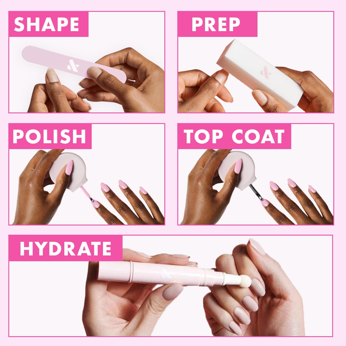 Olive & June Long Lasting Nail Polish Set | Includes 6 Chip-Resistant Shades (Pink Goldfish, HD, Grateful & Kind, CCT, LD, CV) + Top Coat | Vegan, Cruelty-Free | Salon-Quality at Home