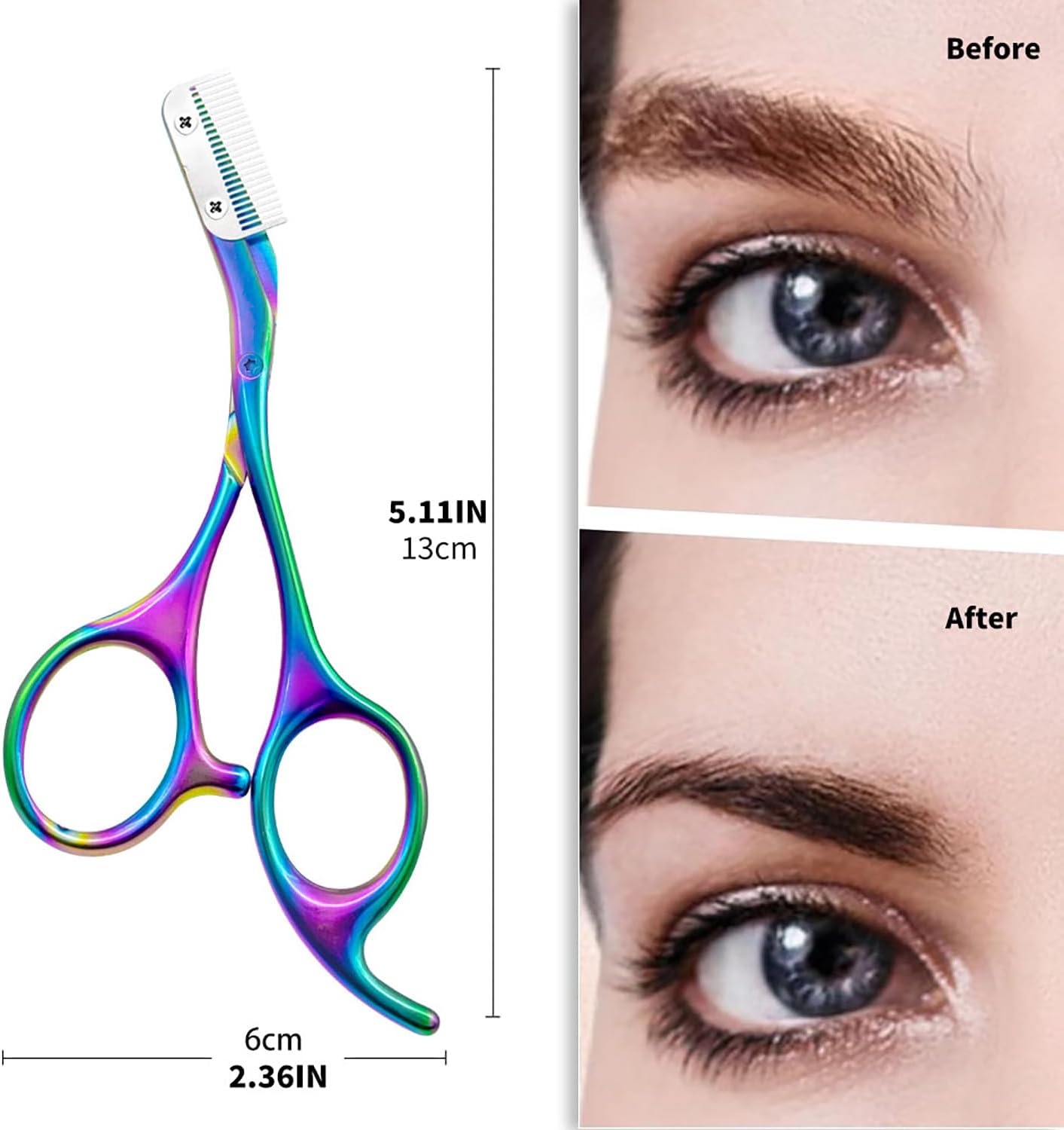 Eyebrow Scissors with Comb - Stainless Steel Eyebrow Trimmer for Women and Men, Facial Grooming Scissors Kit, Professional Precision Eyebrow Trimmer,Perfect For Gifts for Men and Women,Rainbow