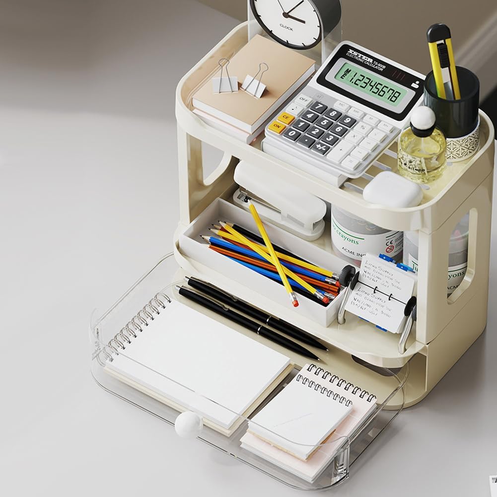 3-Tier Desk Organizers & Dispensers,Mail Holder for Office Desk Organization,Kitchen Spice Rack or Bathroom Countertop Organizer, Gift for Teachers, Classmates, and Friends (Beige)