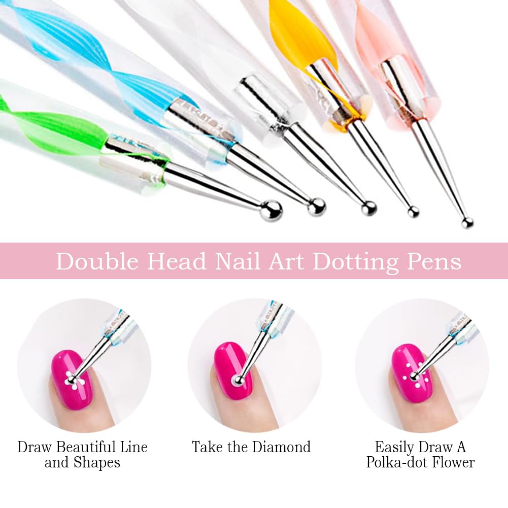 Nail Art Tools 27Pcs Set,Nail Art Brush,Resin Nail Art Palette,5 Pcs Nail Art Sculpture Pen,2-way Acrylic Silicone Engraving Pen Dotting Pen Tools Nail Art Kit for Nail Art DIY