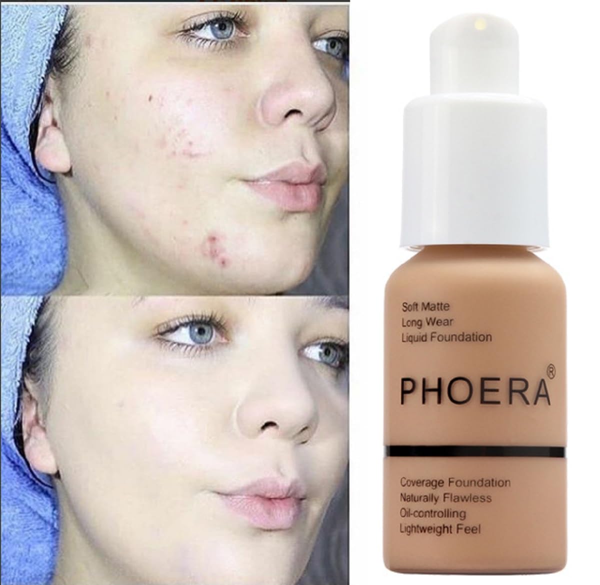 PHOERA Foundation,Flawless Soft Matte Liquid Foundation 24 HR Oil Control Concealer Foundation Makeup.1pcs-114# Ebony
