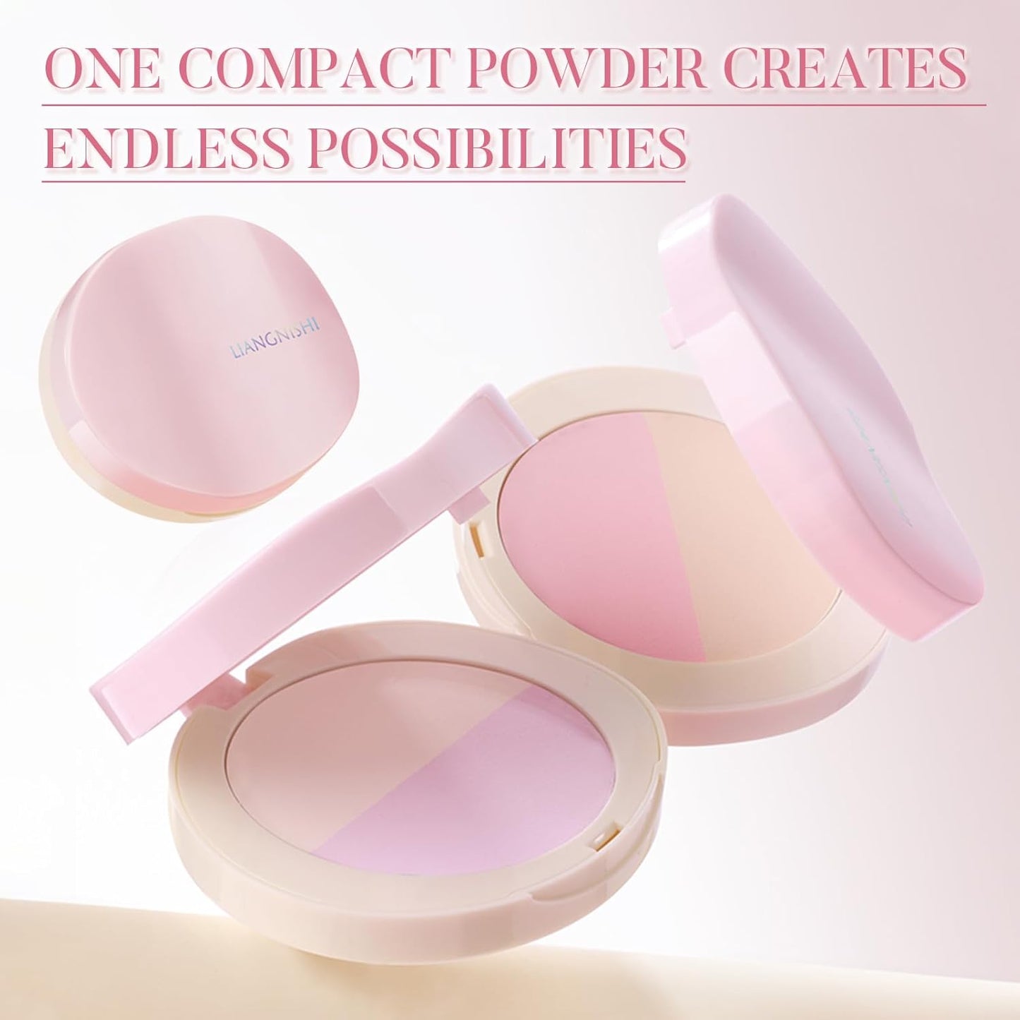 Pink Setting Powder, 3 in 1 Blush Palette with Puff, Highlighter Palette, Fine Texture Blush Pressed Powder, Setting Powder Makeup, Korea Makeup - Pink