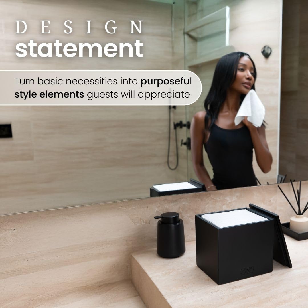 CLEAN SKIN CLUB Cement Box for 50 Disposable Clean Towels XL (Towels NOT Included), Concrete Container for Face Towelettes Bathroom Counter Storage, Cleansing Facial Dry Wipes - Matte Onyx