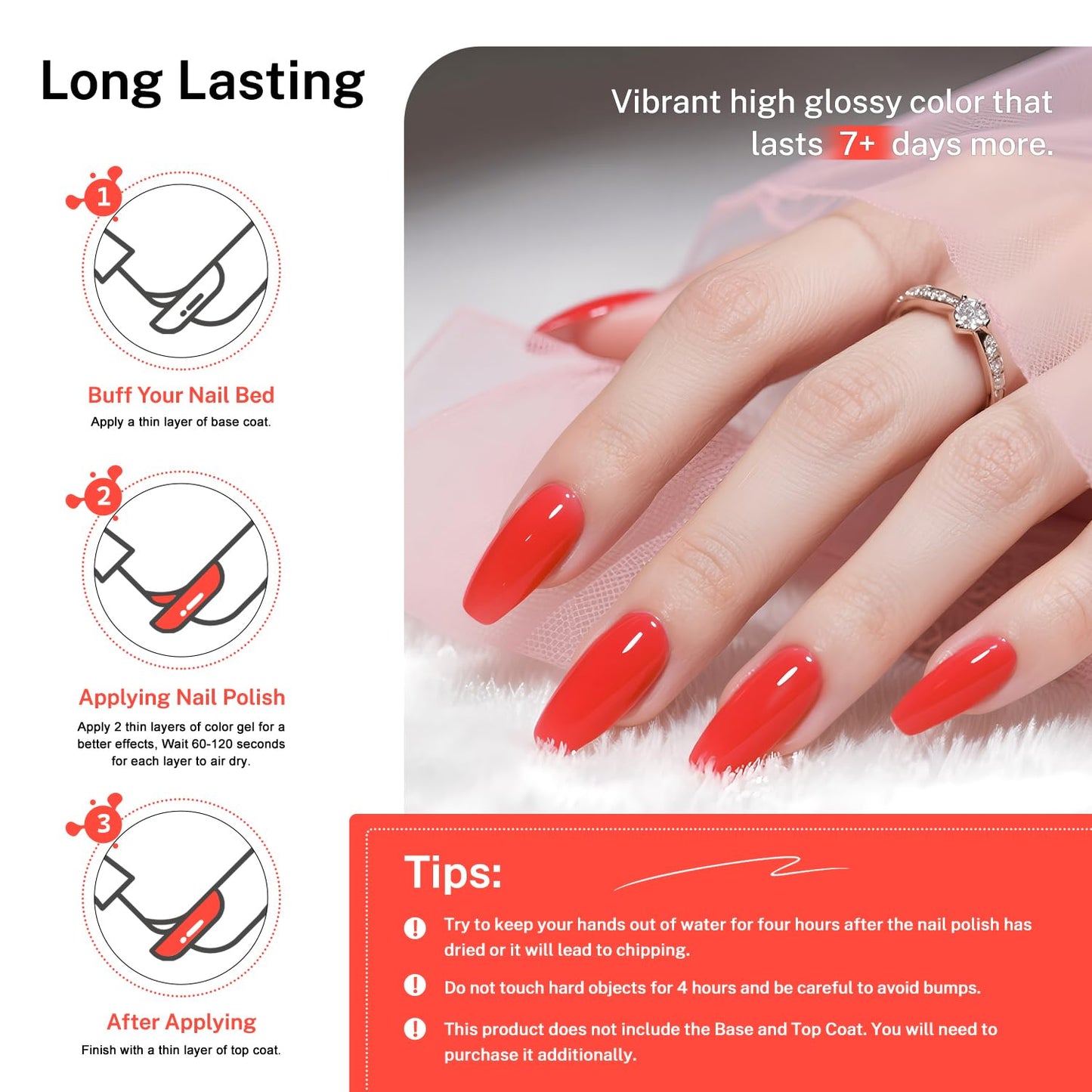 16.5ml Neon Red Nail Polish Glossy Shine Finish Large Volume Quick Dry Nail Polish, Long Lasting Shine, Fingernail Toenail Nail Art DIY Home Travel Nail Art Gift