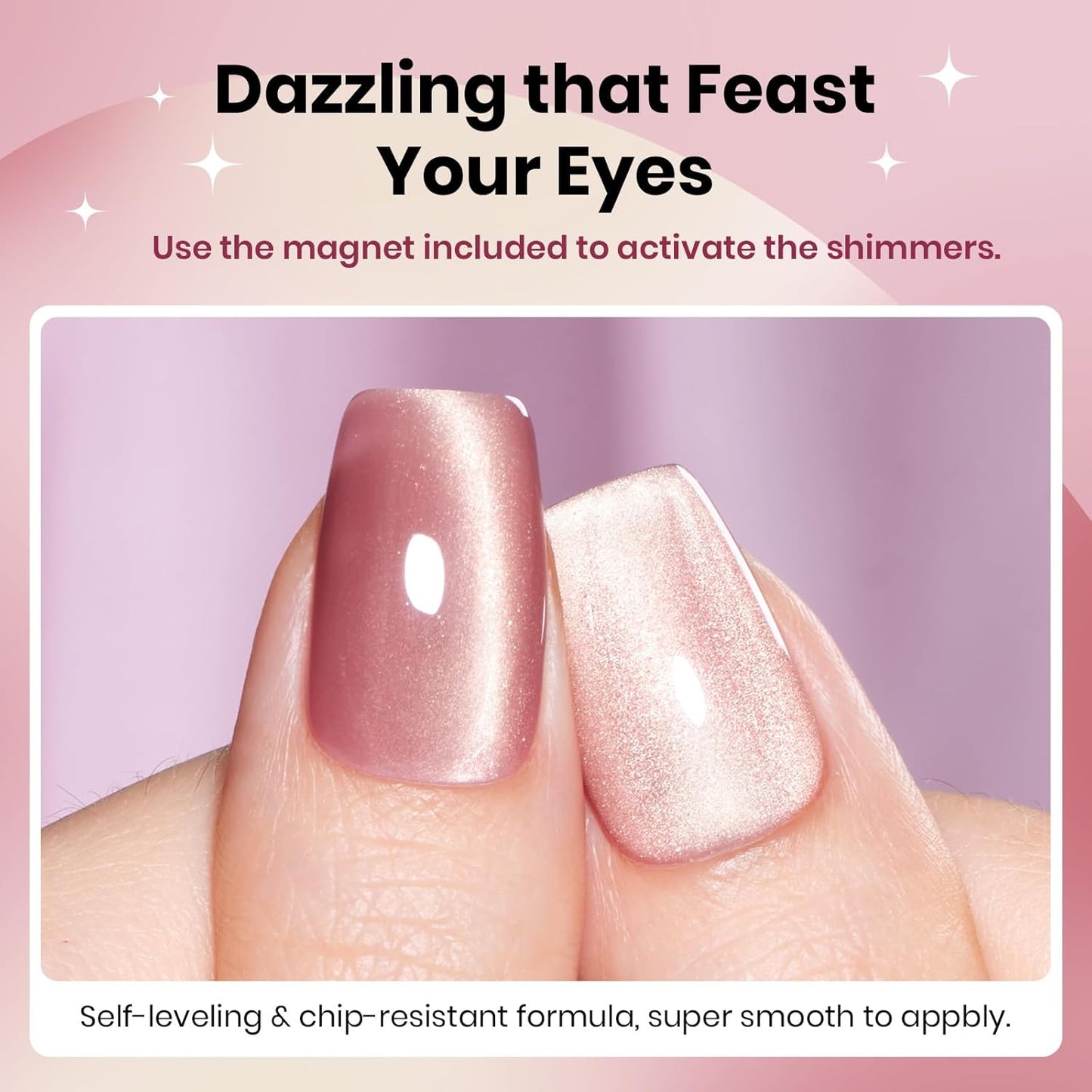 Beetles Pink Cat Eye Gel Nail Polish - 15ML Peach Pink Glass Cat Eye with Gold Powder Magnetic Glitter Gel Polish Soak Off UV Salon DIY French Nail Art Sunlit Champagne Collection Gift for Women