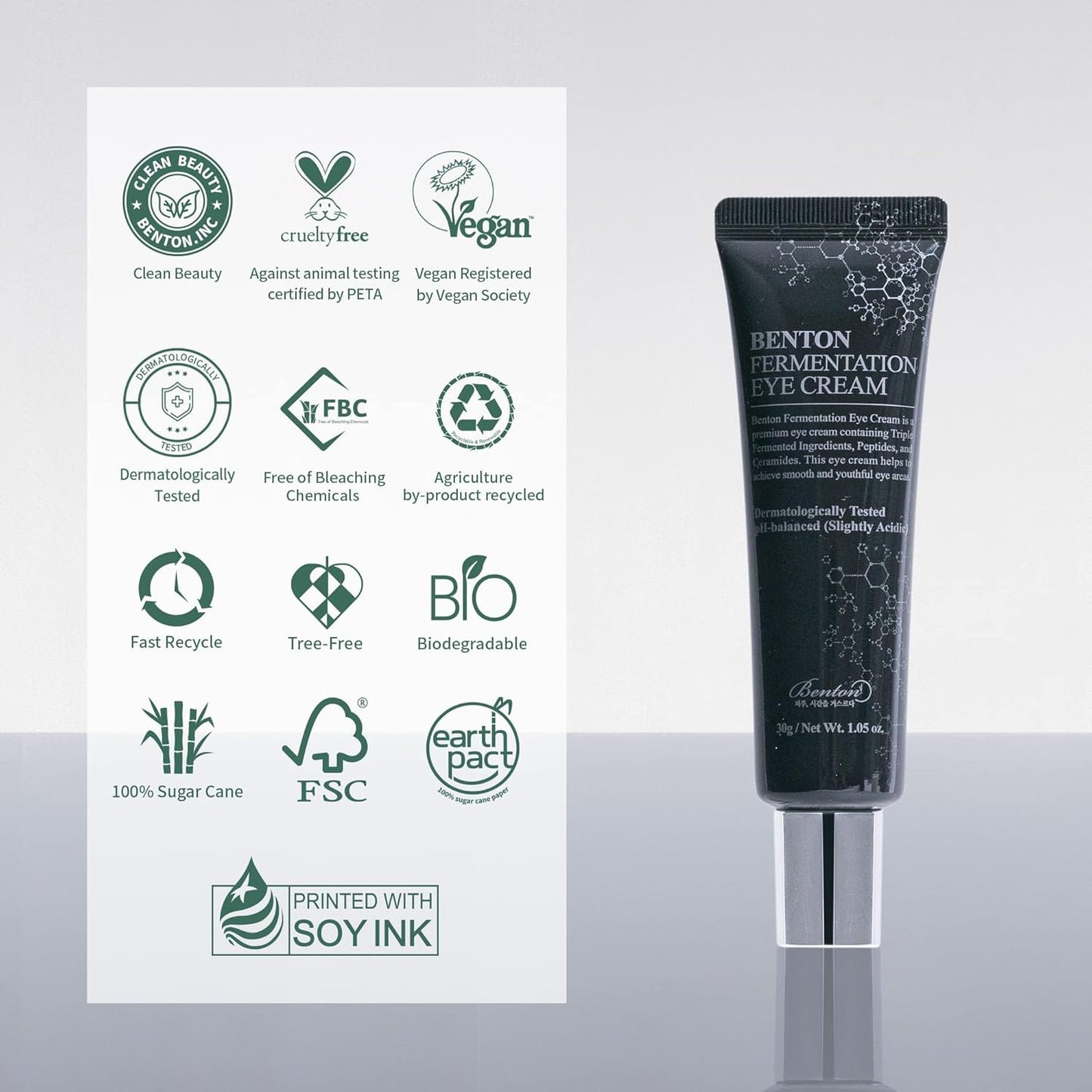 BENTON Fermentation Eye Cream 30g (1.05 oz.) - Galactomyces & Bifida Ferment Anti-Wrinkle Eye Treatment Cream, Dark Circles & Puffiness & Under Eye Bags