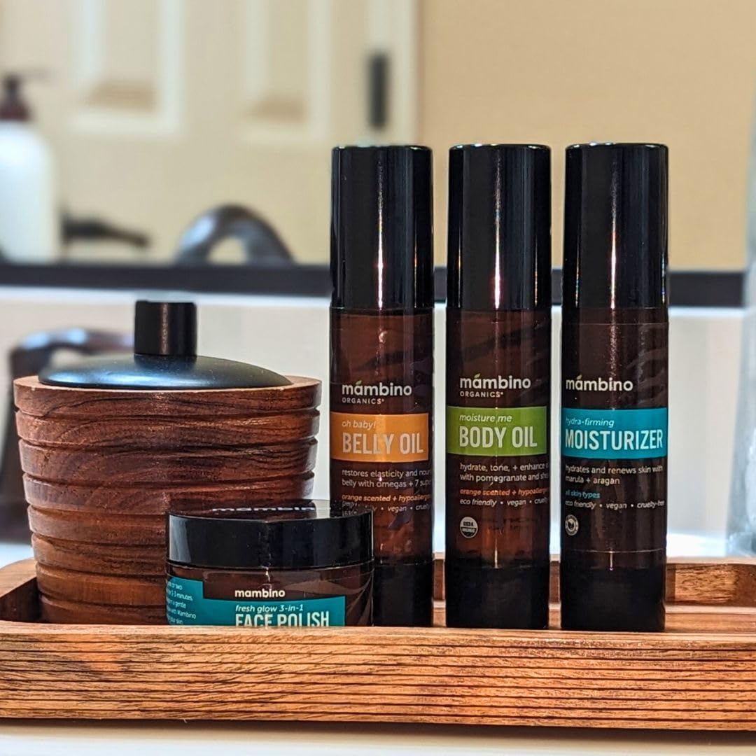 Second Trimester Set – All Natural Skincare Pregancy Gift Box – Anti-stretch mark Belly Oil, Moisturizing Body Oil, Face Polish, Face Moisturizer - Mambino Organics