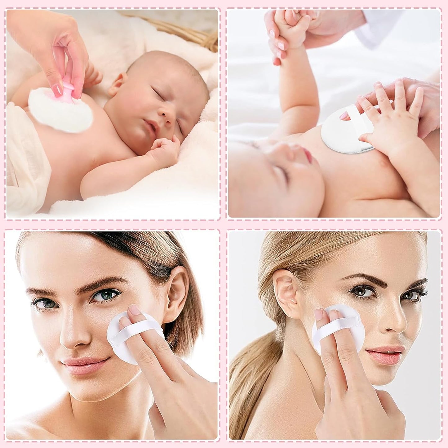 SHIMIDO Body Powder Puff and Container, 3.15" Portable Empty Body Powder Container for Baby Women's Loose Dusting Powder, Powder Case Box with Lids for Bath, Travel and Home Use (Pink Flower B)