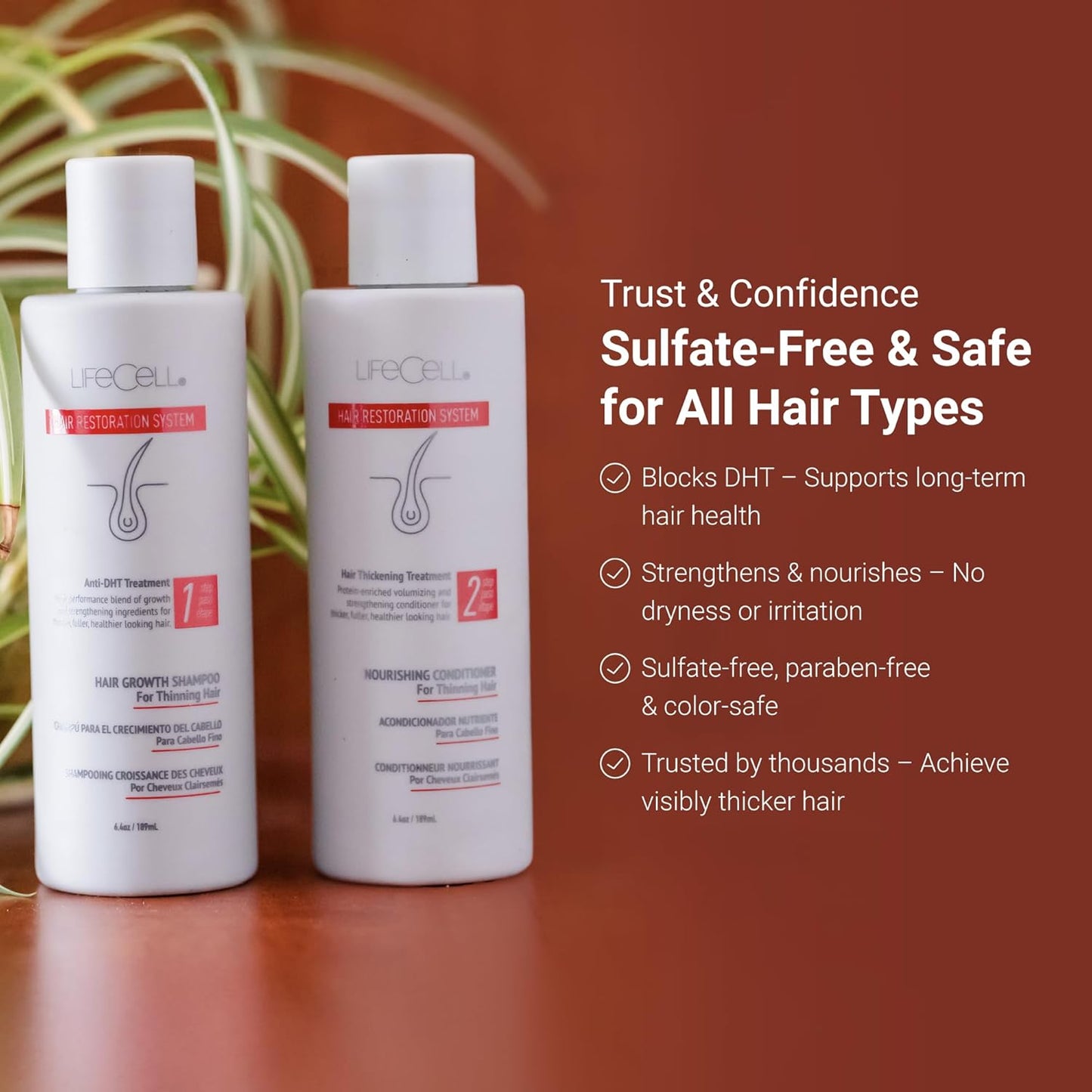 LifeCell Hair Restoration System – Anti-DHT Shampoo & Conditioner for Thicker, Fuller Hair – Strengthens & Revitalizes – Supports Scalp Health & Hair Growth