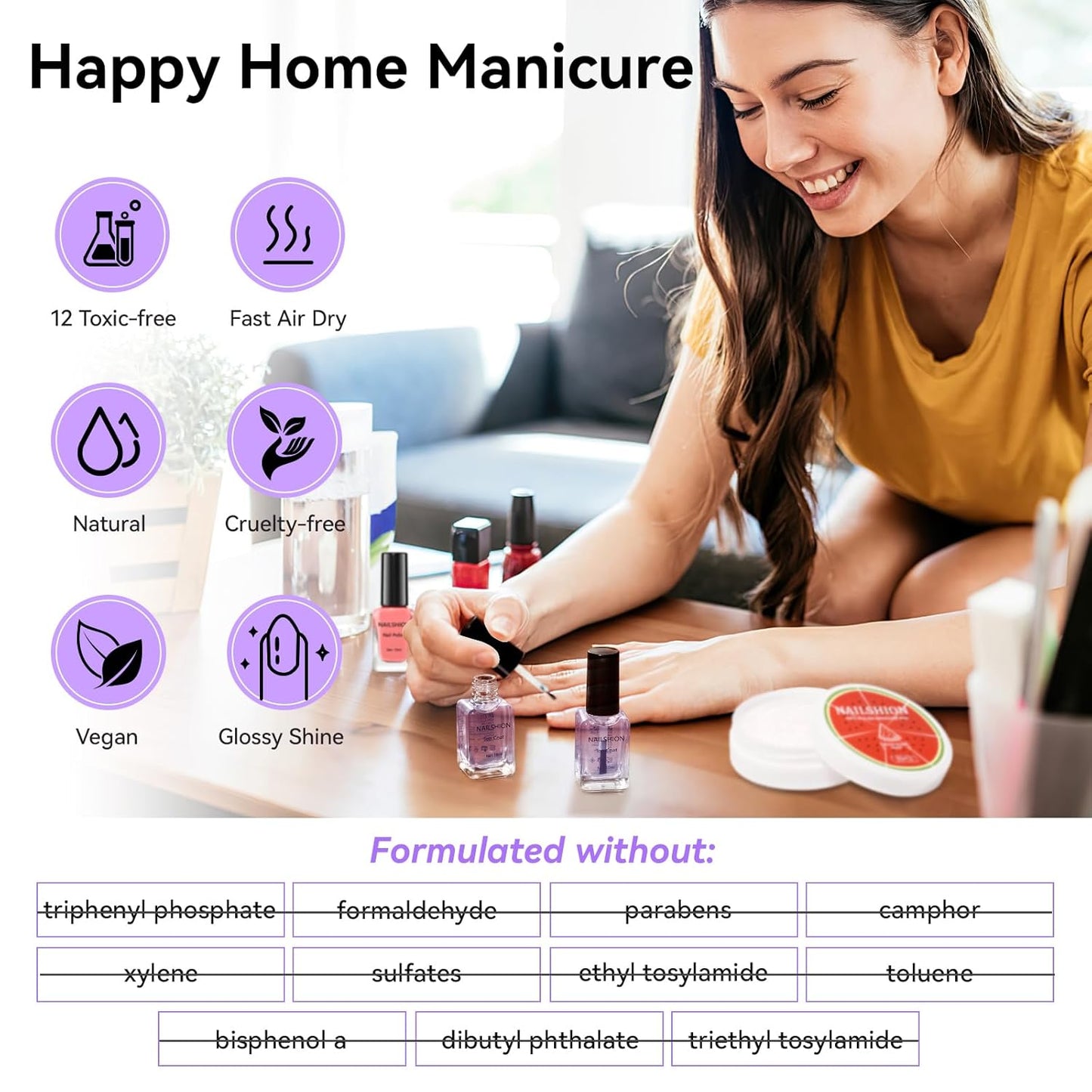 Anti-UV Base Top Coat, 2PCS Calcium & VE Base Strengthening High Shine Top Coat Clear Nail Polish, Chip Resistant Quick Air Dry Protects Color & Nails Prevents Discoloration Manicure Gift