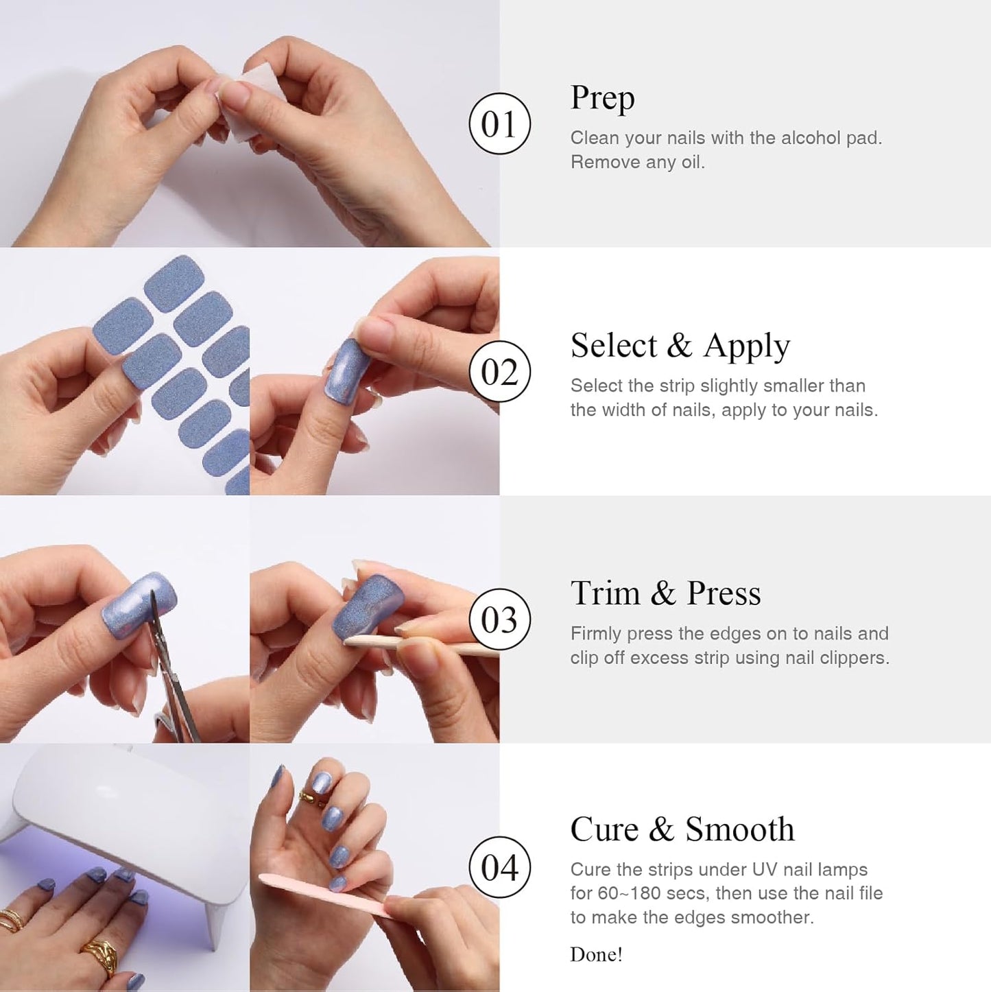 Semi Cured Gel Nail Strips, 20 PCS Gel Nail Stickers Work with UV Light, Salon Quality & Easy to Use - Dreamy Macarons