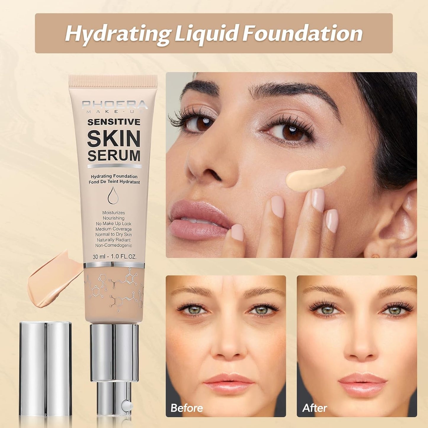 Phoera Foundation Makeup,Flawless Soft Matte Full Coverage with Matte Finish,Hydrating Serum Foundation,Face Makeup for Normal and Dry Skin(N02 Nude, 1PC)