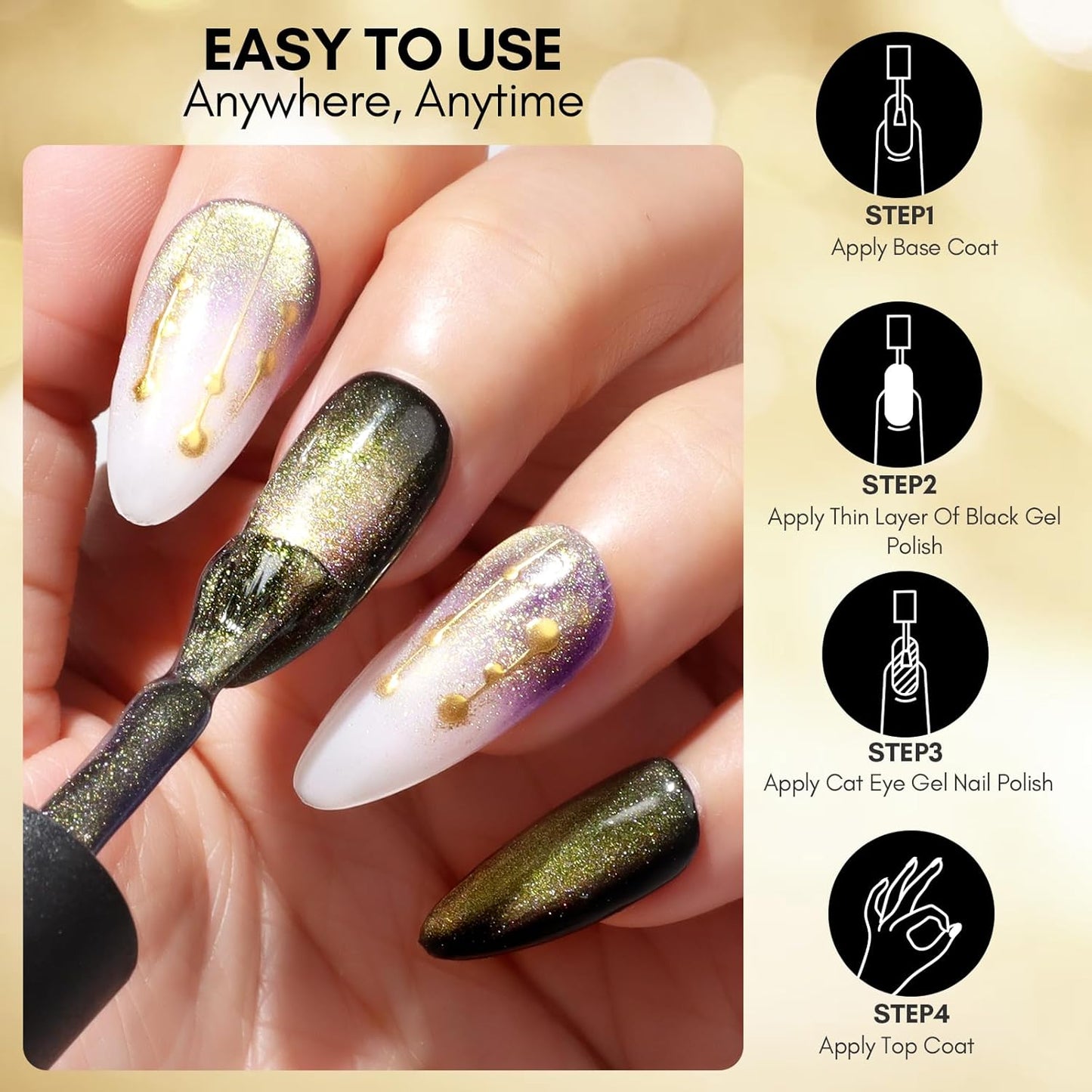 Makartt Cat Eye Gel Nail Polish: Black Hole Holographic Sparkly Gels with Magnet Stick, UV LED Soak Off Gel Polish for Nail Art Designs, Neutral Territory