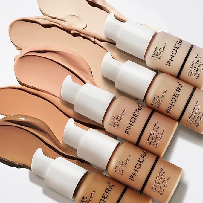 PHOERA Foundation Makeup Naturally Liquid Foundation Full Coverage Mattle Oil-Control Concealer 8 Colors Optional,Great Choice For Gift (2pcs,#103 Warm Peach)