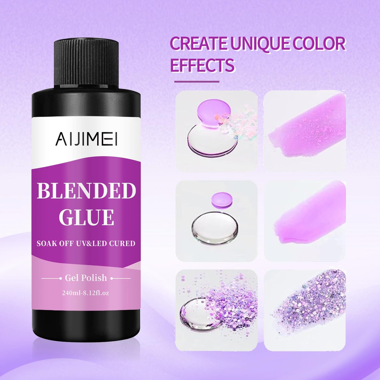 AIJIMEI Nail Polish Thinner Glue 8fl.oz Clear Nail Blending Glue for Blending, diluting, Mixing Glitter Powder Mixer Gel Polish Dilution Color Sequins MixingGlue 240ml for Nail Designer