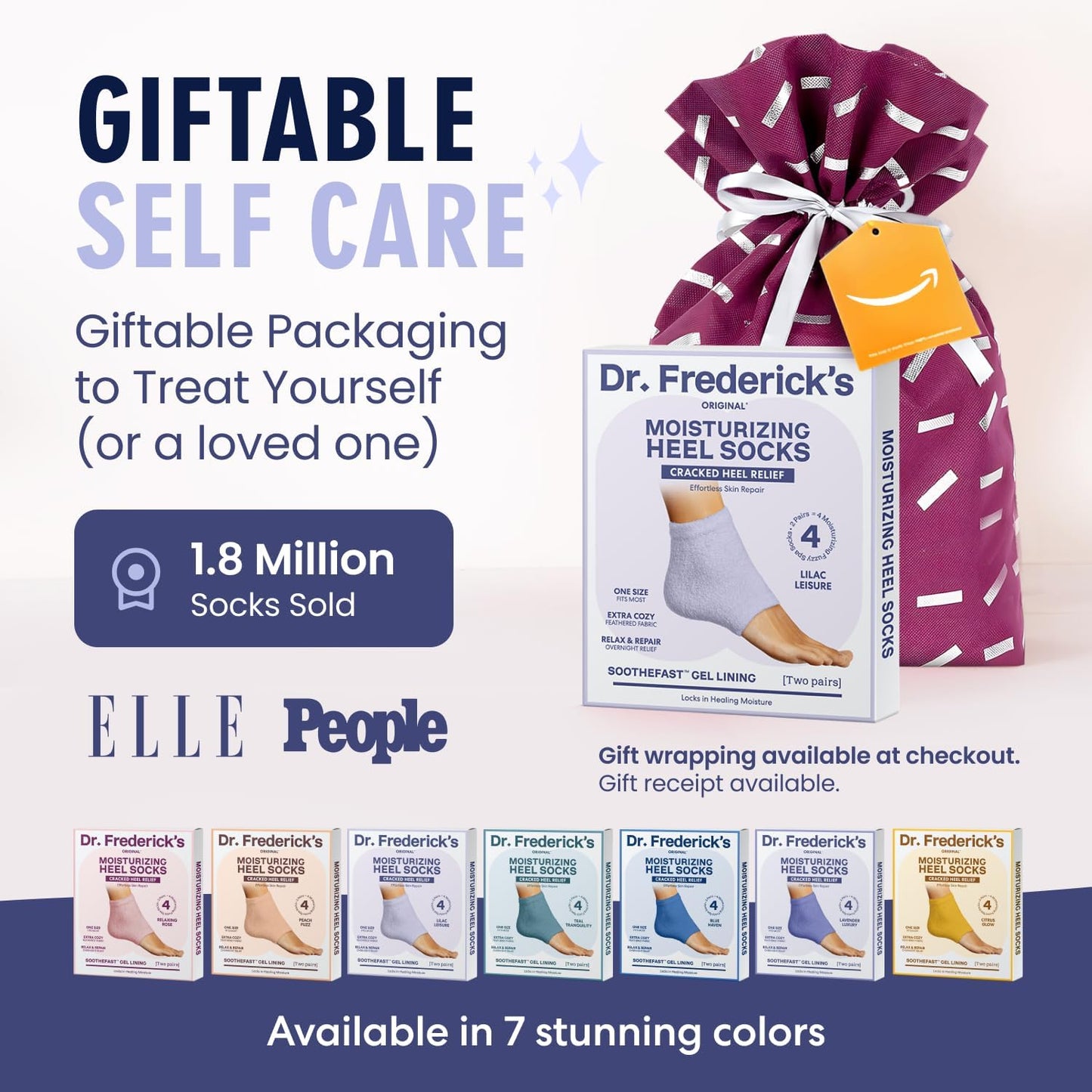 Dr. Frederick's Original Moisturizing Fuzzy Heel Socks - 2 Pairs - Cozy Gel-Lined Sleep Socks for Women & Men - Soothes Dry, Cracked Feet - Heel Repair - Lilac Leisure