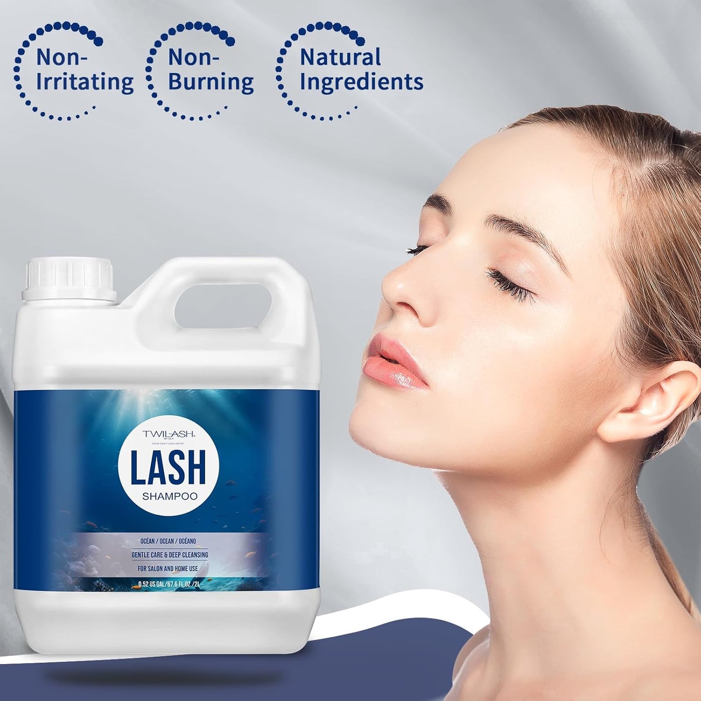 Lash Shampoo Bulk, Eyelash Cleanser for Extensions 2 Liters, Safe Makeup Remover, Non-irritating or Burning Eyelid Foaming Cleanser for Professional Salon and Home Use (Ocean-2L)