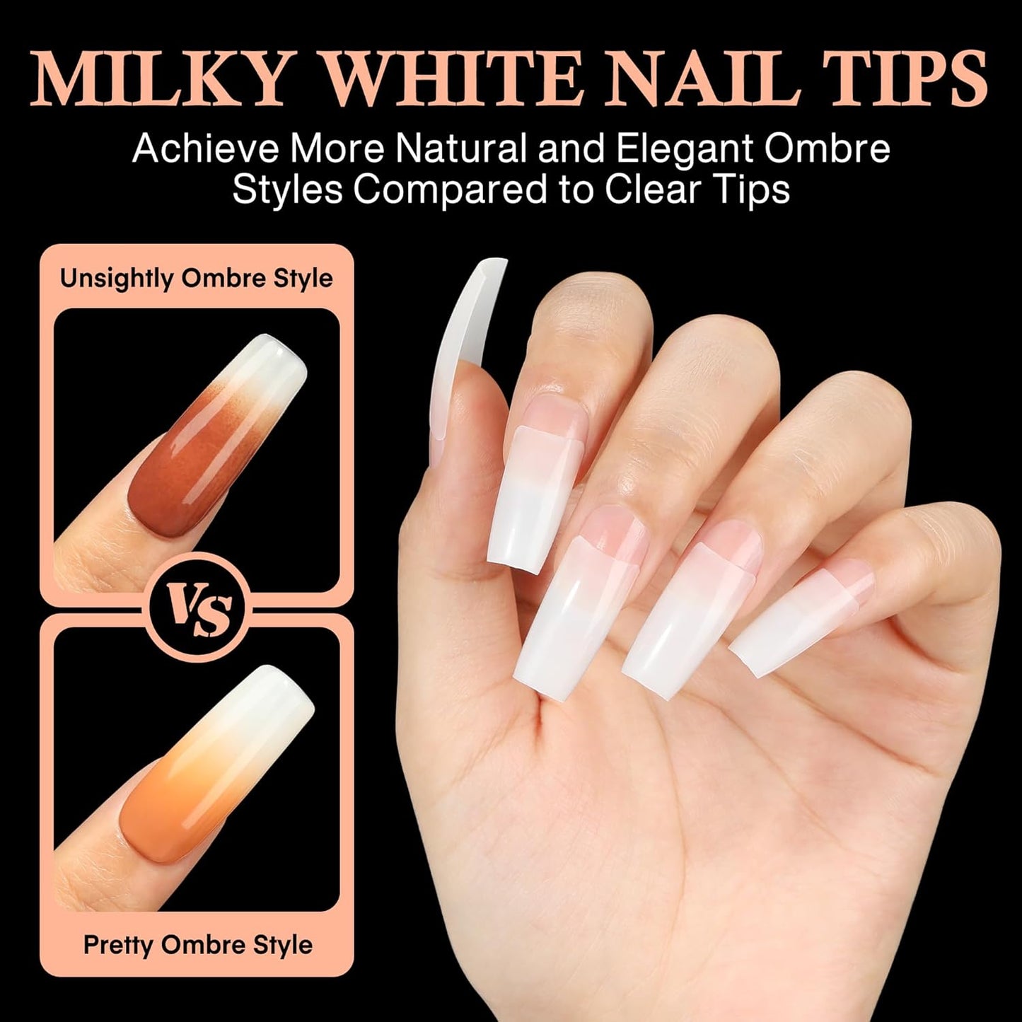 504PCS Half Cover False Nails Tips Acrylic Nail Tips Artificial False Nails Lady French Style Tip Acrylic Fake Nails For Nail Extensions Art Salon Home DIY