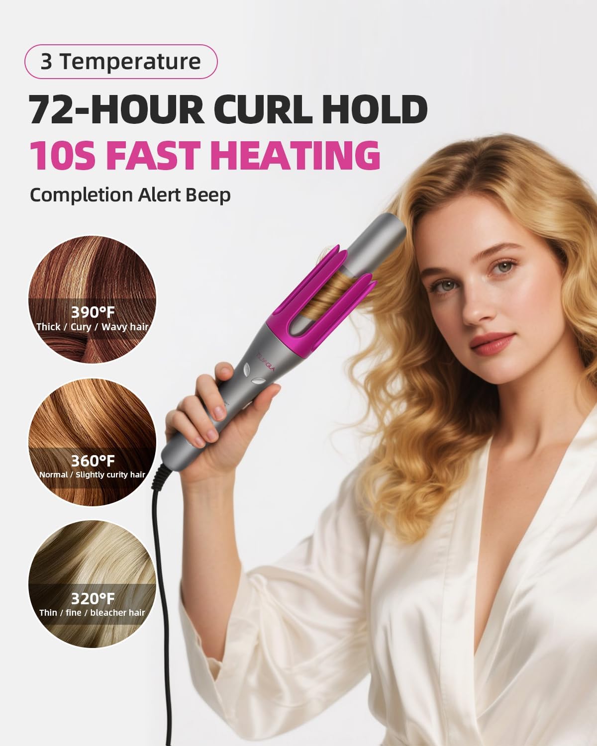 Automatic Rotating Curling Iron,1 1/4 Hair Curler with 3 Temperatures, 10S Fast Heating, 2-Way Rotation, 30 Min Auto Shut-Off, 500 Million Ionic, Anti-Scald-Tangle for Long Hair