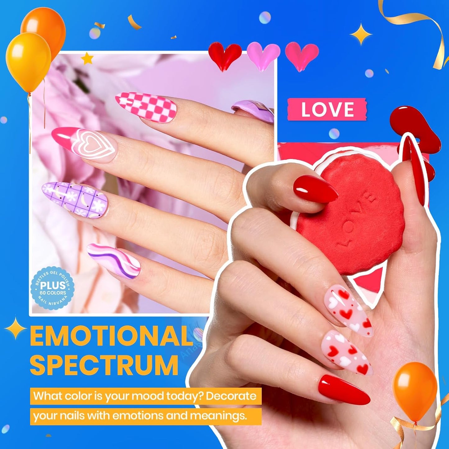 Beetles Fall Gel Nail Polish Set - 69PCS 60 Colors Gel Polish Kit Base Coat Glossy & Matte Top Coat Soak off Emotional Spectrum Collection Brown Red Black Nude White All Seasons Gifts for Women