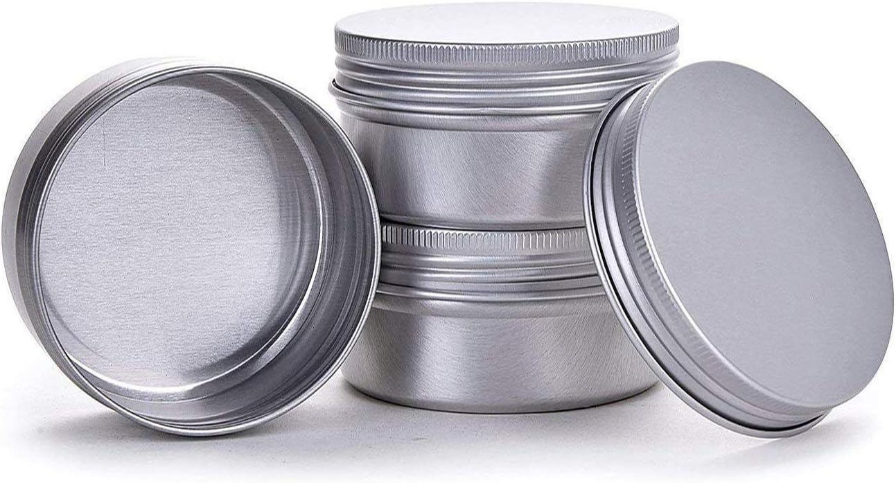 2 Ounce Aluminum Tin Jar Refillable Containers 60 ml Aluminum Screw Lid Round Tin Container Bottle for Cosmetic,Lip Balm, Cream, 24 Pack