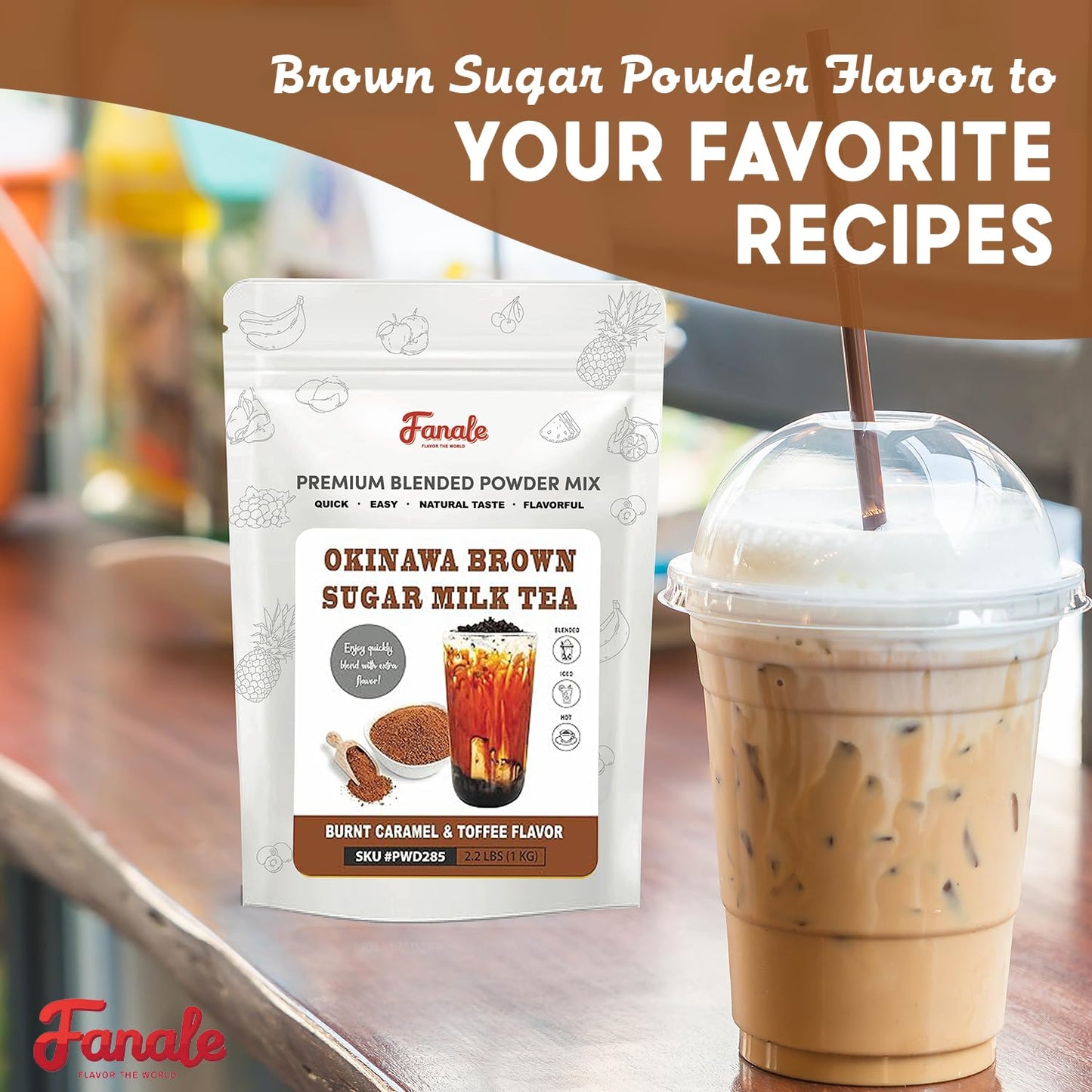 Fanale Premium Okinawa Brown Sugar Milk Tea Flavoring Powder | Perfect for Baking, Smoothies, Desserts and Drinks | Instant Flavoring Powder for Boba Milk Tea - 2.2 lb 1kg | PWD285