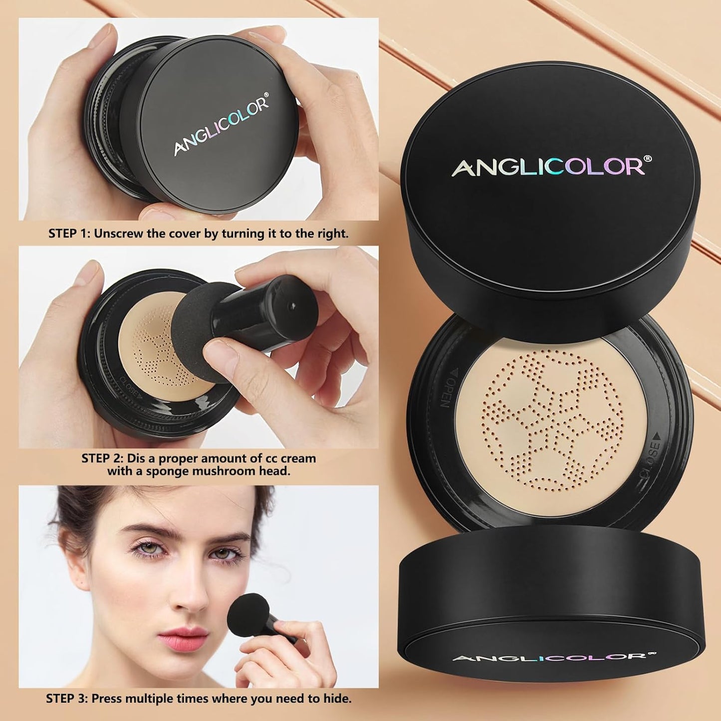 Mushroom Head Air Cushion CC Cream Strong Concealer 2PC,Face Makeup Cushion Foundation Long Lasting,Moisturizing BB Cream Makeup Base Primer Even Skin Tone for All Skin Types (2PC 02, 200g)