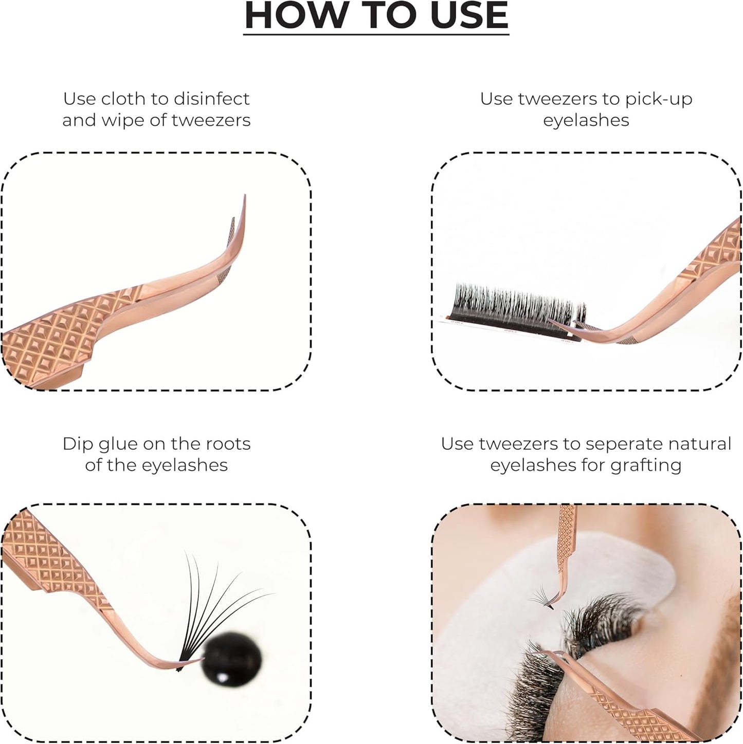 SIVOTE Eyelash Extension Tweezers Fiber Tips, Set of 6, Curved, Dolphin, 90 Degree 45 Degree, Volume Boot & Slight Curved Tweezer, Rose Gold