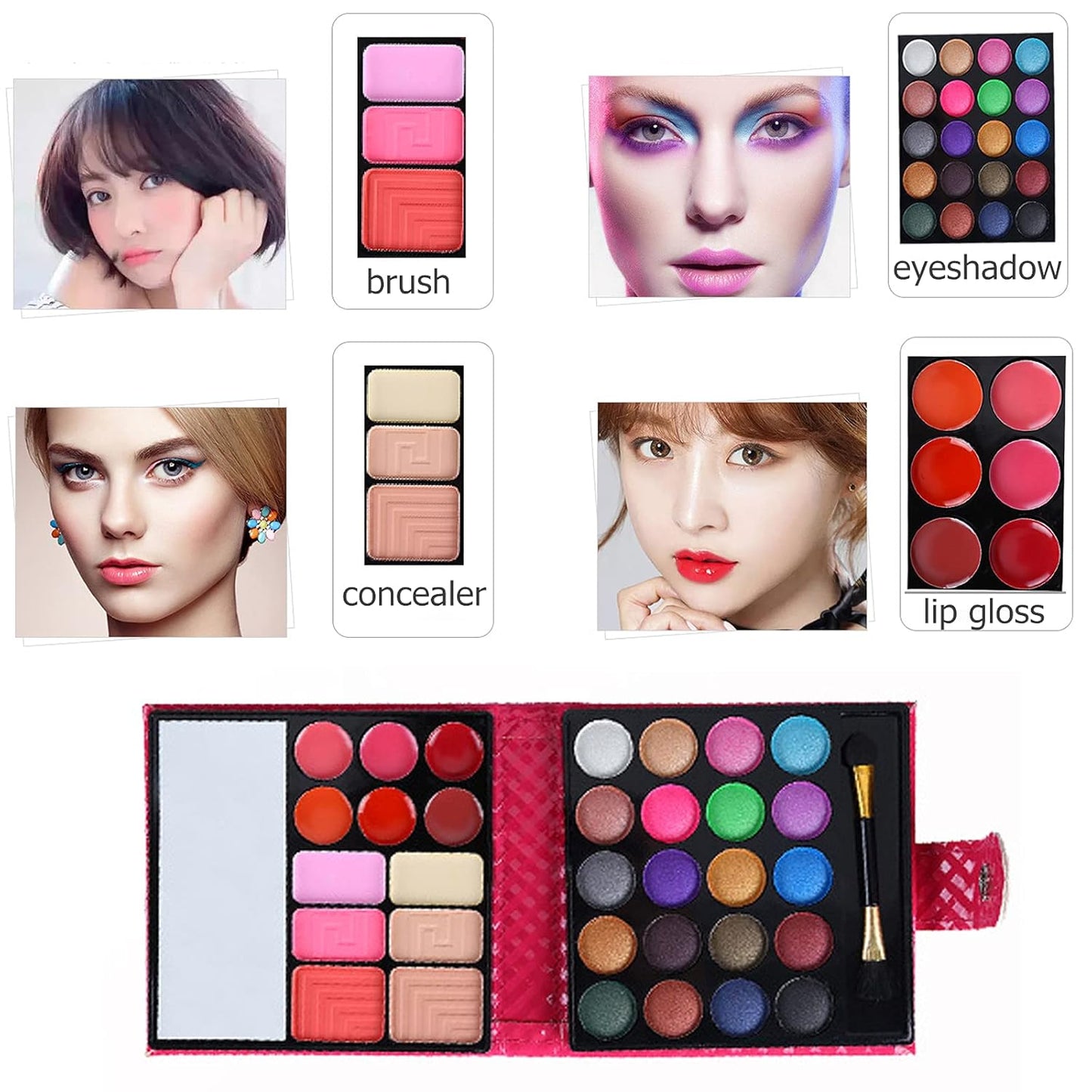 Professional All In One Makeup Kit Colorful 20 Eyeshadow, 6 Lip Glosses 3 Blushers 2 Powder 1 Concealer 1 Mirror 1 Brush, Long Lasting Beauty Full Makeup Set, Present Gifts for Girls Women