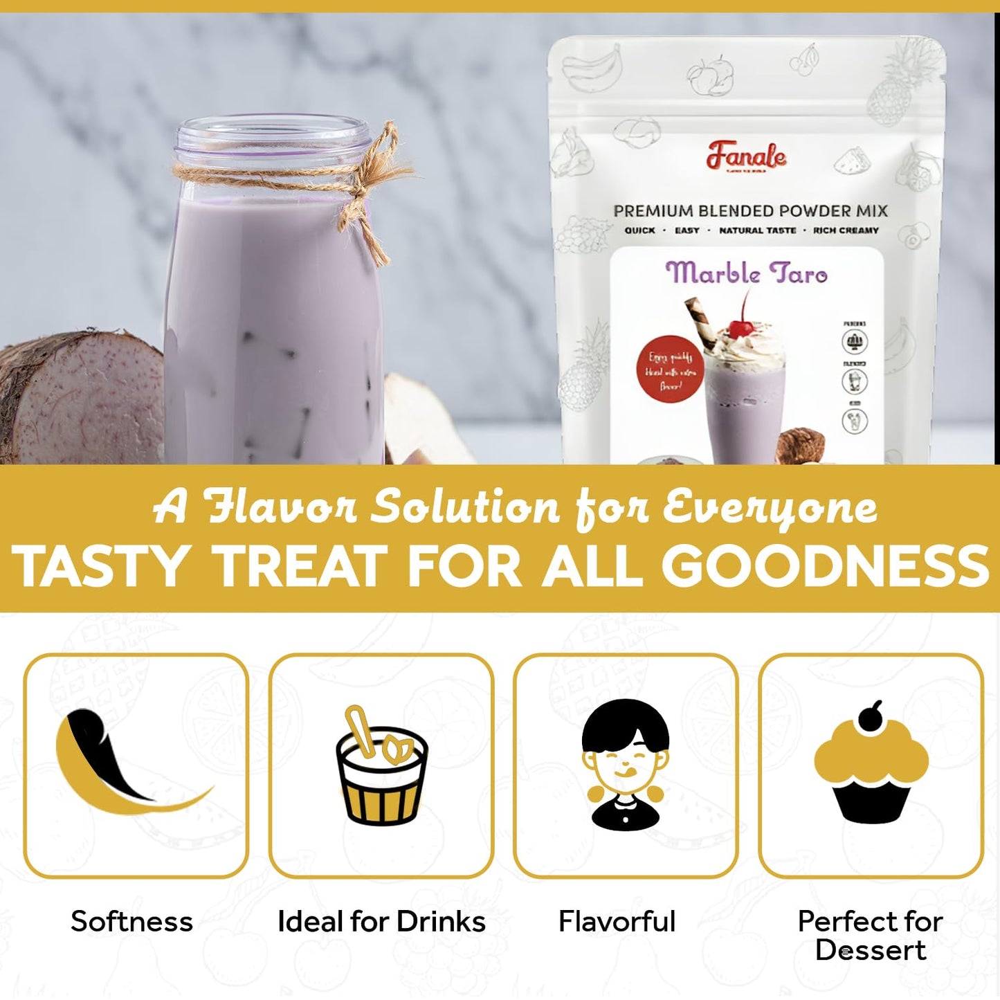 Fanale Premium Taro Bubble Tea Flavoring Powder | Perfect for Baking, Smoothies, Desserts and Drinks | Instant Flavoring Powder for Boba Milk Tea- 2.2 Pounds (Pack of 1)