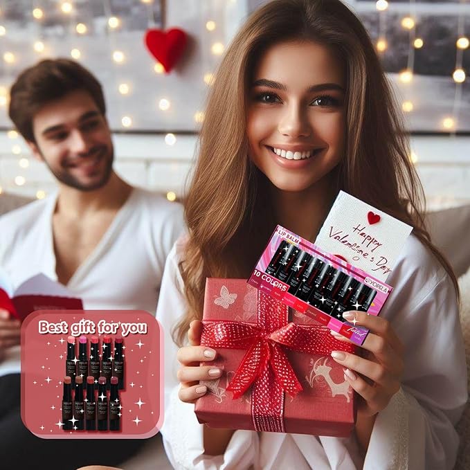 10 Pack Tinted Lip Balm With Glitter Powder Stocking Stuffers Tinted Chapstick - Moisturizing Lip Balm with Shimmer - Lipstick Set - Assorted Colors and Favors