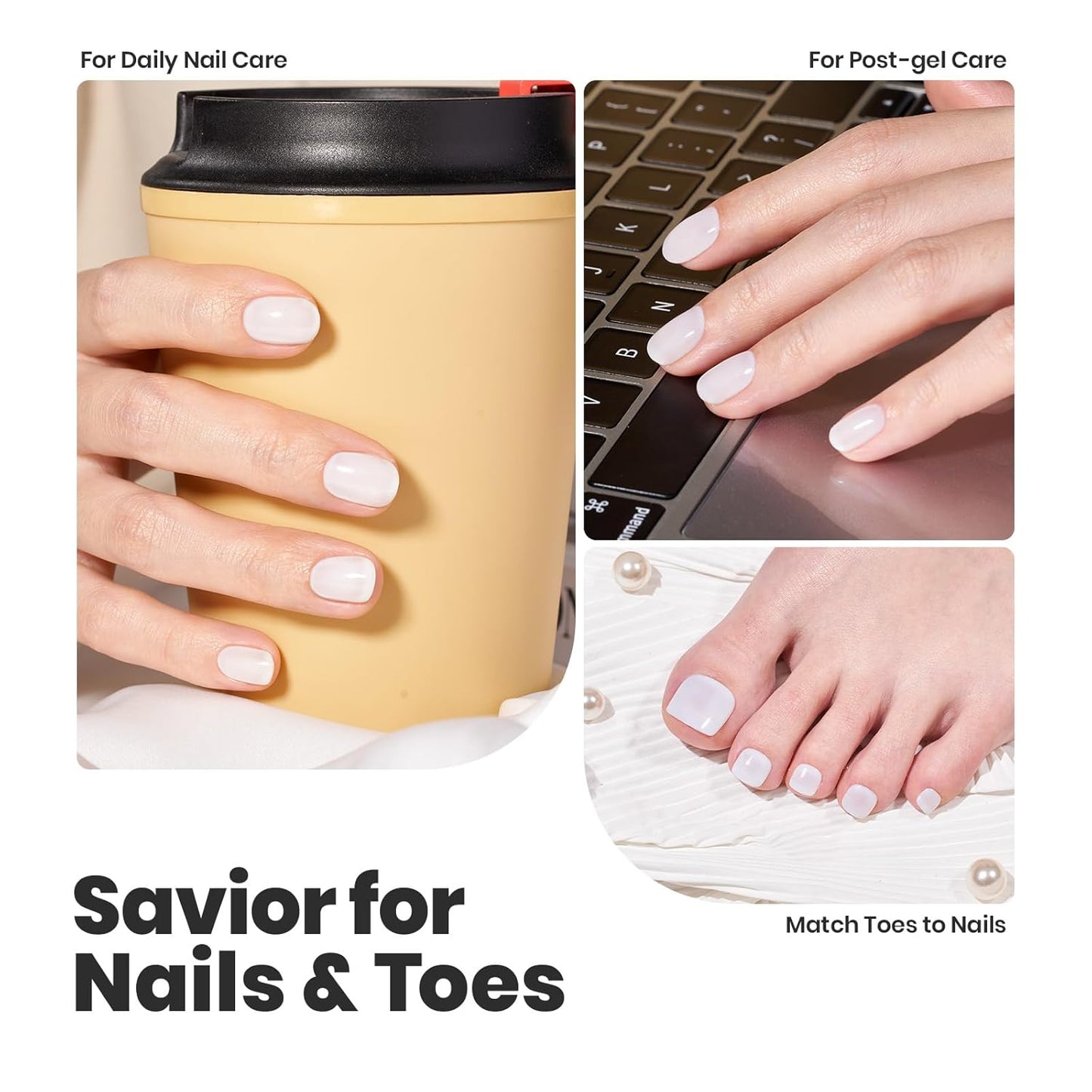 Beetles White Nail Polish - 15ml Milky White Nail Polish with 2 in 1 Base Top Coat Quick Dry & Long Lasting Nail Polish Set Milk Cheese Nail Strengthener Polish Gift for Women Girls