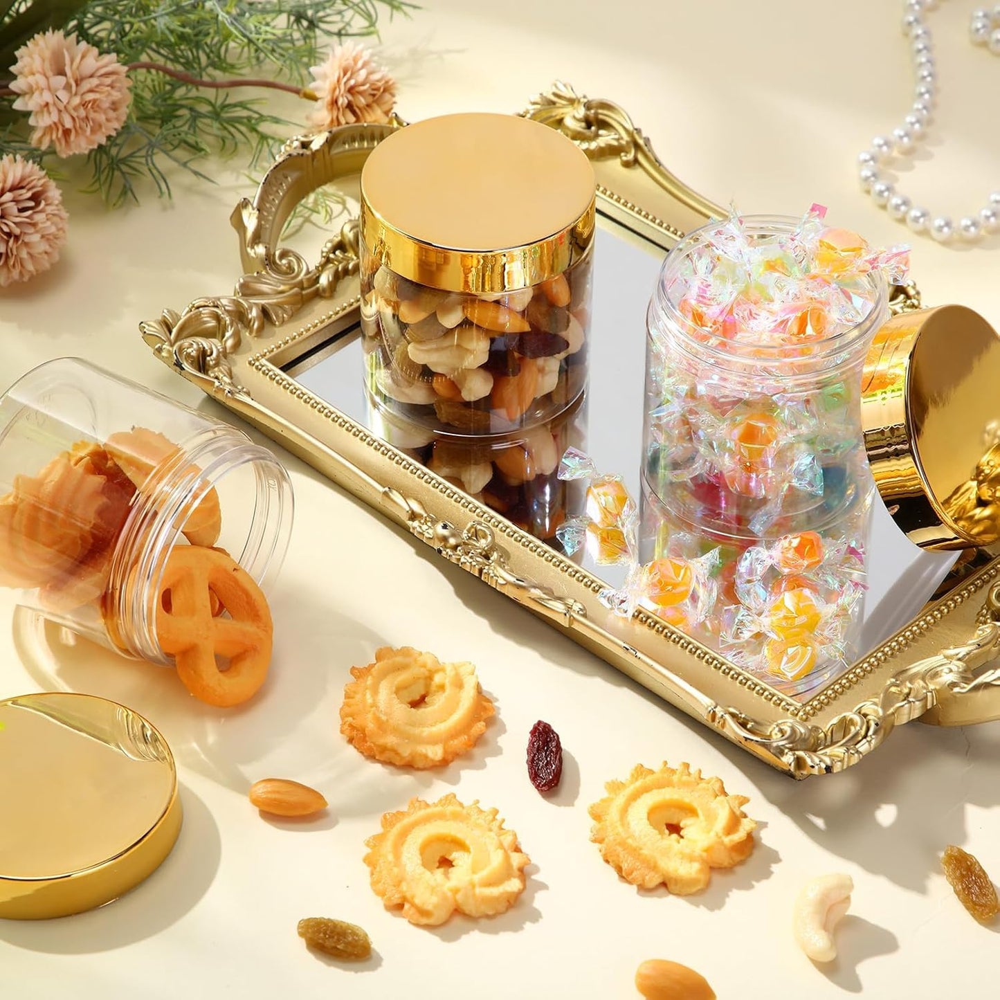 Patelai 4 Pieces Round Wide-mouth Leak Proof Plastic Container Jars with Lids for Travel Storage Makeup Beauty Products Face Creams Oils Salves Ointments DIY Making(2 Ounce,Gold)