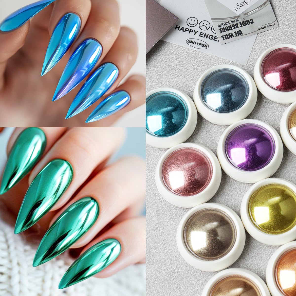 24Pcs Chrome Nail Powder Set - Metallic Mirror Effect Holographic Iridescent Aurora Mermaid Nail Powder Pigment Silver Red Green Gold Nail Chrome Powder for Nails Art Decoration(24 Eye Shadow Sticks)