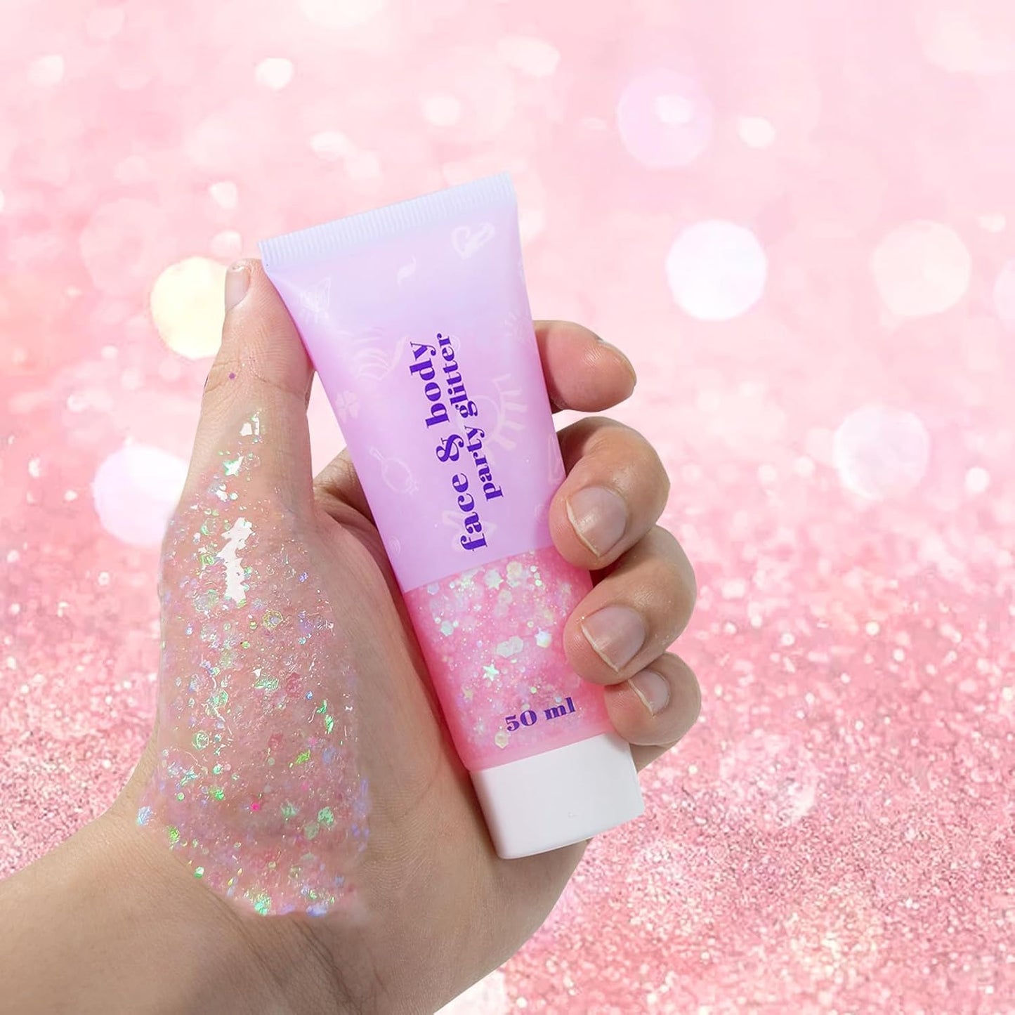 DAGEDA Body Glitter Gel, Face Glitters Body Gel Sequins Shimmer Liquid Eyeshadow, Chunky Glitter for Face Hair Nails, Holographic Cosmetic Laser Powder Festival Glitter Makeup 1.7oz (Light Pink)