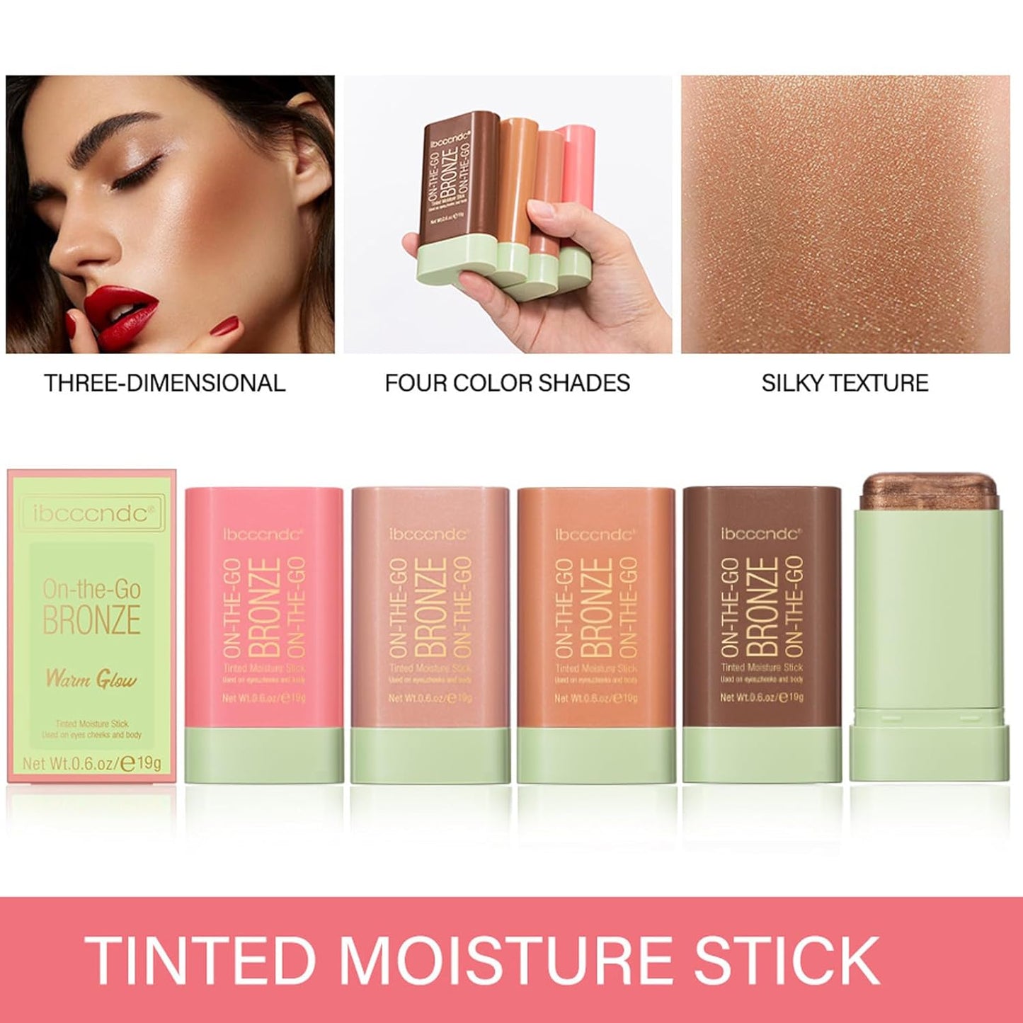 On-The-Go Bronzer Stick,Multi-Use Cream Contour Stick,Natural Long Lasting Face Bronzer,Smooth Highlighter Contour Stick,Bronze Contour Makeup Facial Shaping,04 Beach Glow