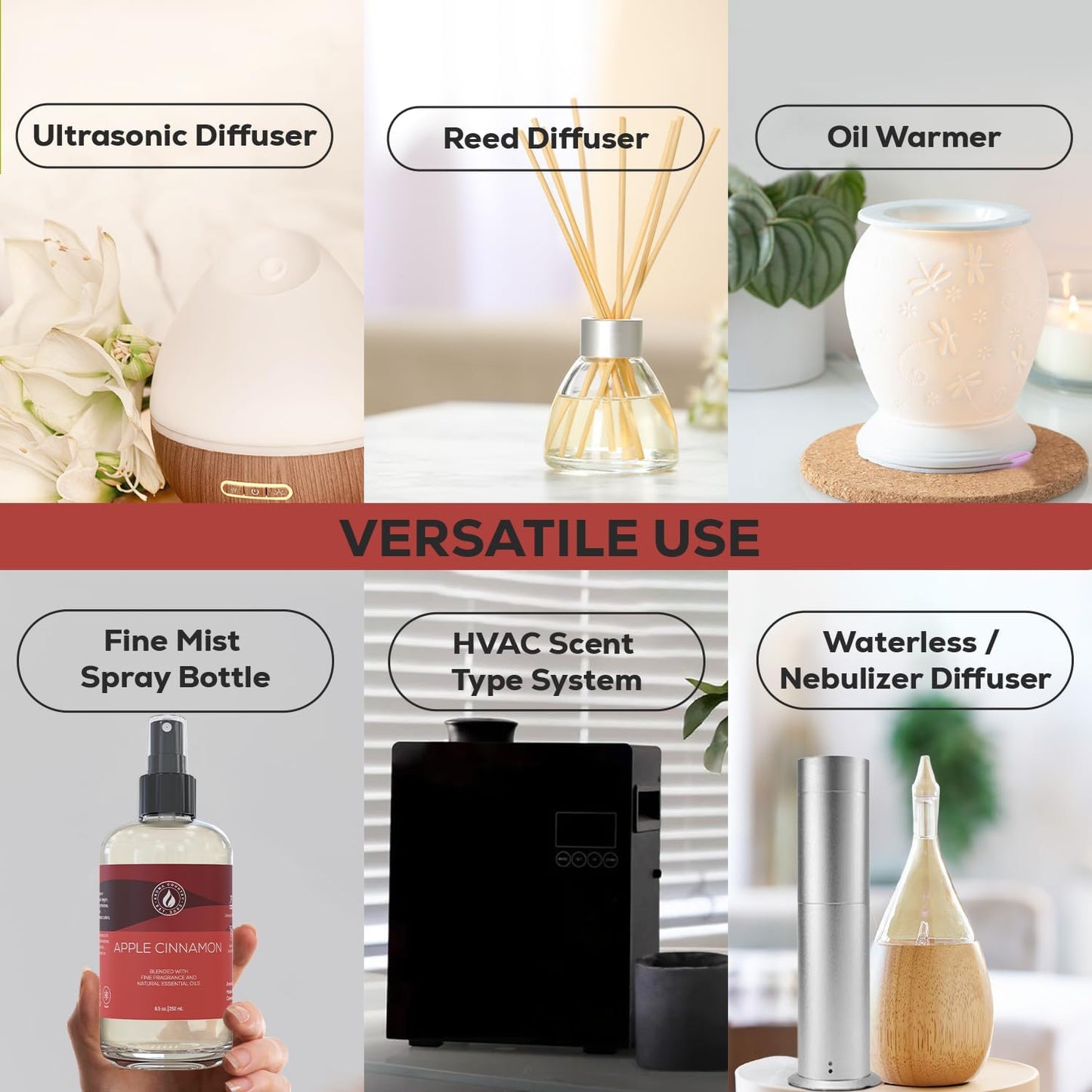 Aroma Country Apple Cinnamon Diffuser Oil - Luxury Essential Oils for Diffuser Refill & Air Freshener Room Spray - Long-Lasting & Natural Home Fragrance, Apple Cinnamon Scented Oil (8.5 Fl. oz)